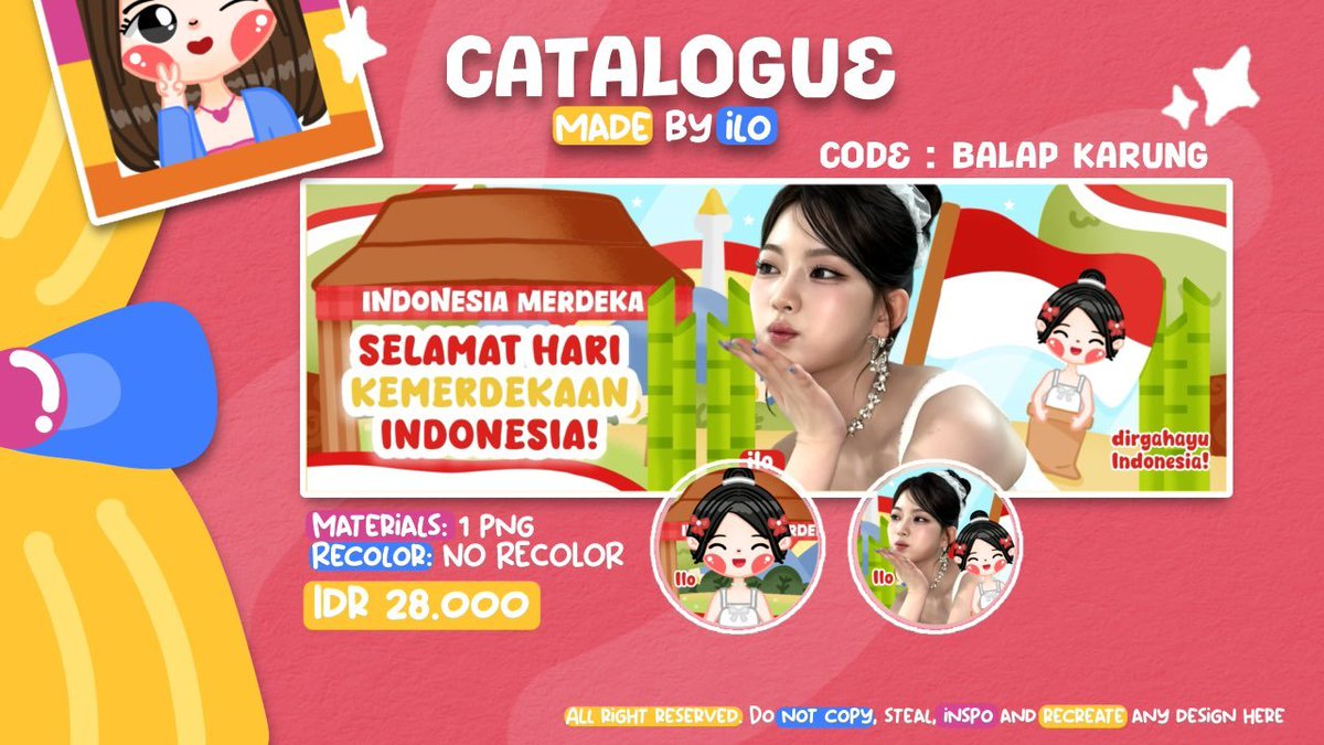 toko_ilo's tweet photo. help repost?

hallooo! yang mau merayakan 17 agustus dengan layout chibi bisa bgt jajan di ilo yaah :P untuk katalog bisa cek di tweet selanjutnya. dm for orders yah

#bealanja https://t.co/Fn0DainLWG