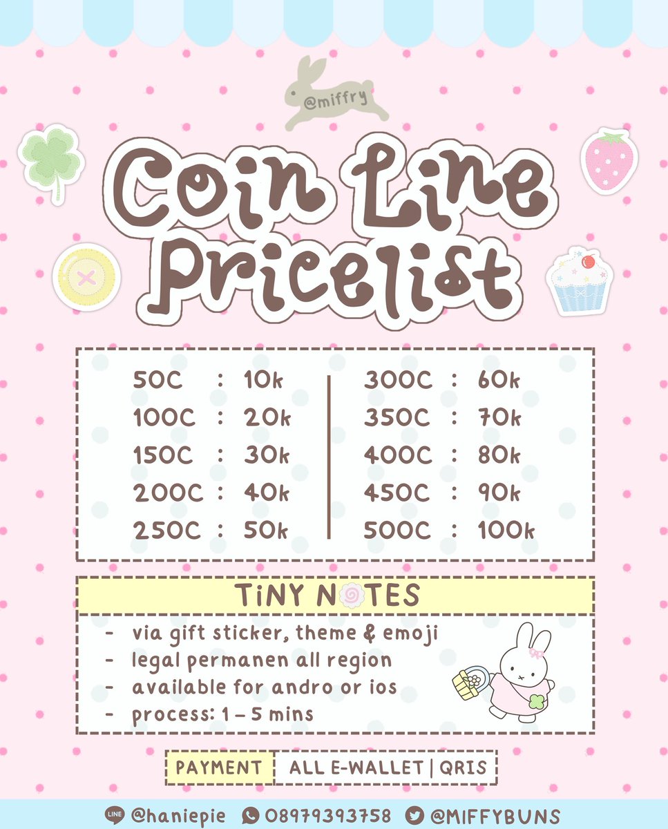 MlFFYBUNS's tweet photo. open order coin line, theme line, sticker line, emoji line____<3 ready fast process via gift under semenit 🐰🍡

⭐️) koin tema stiker line #zonauang  
🧷) contact here : https://t.co/0w2E9xEZ2N
🍨) whatsapp me : https://t.co/Cm4wlQq4i9
🥣) line me : https://t.co/RXceYbS8zE https://t.co/CJd30MIZmh