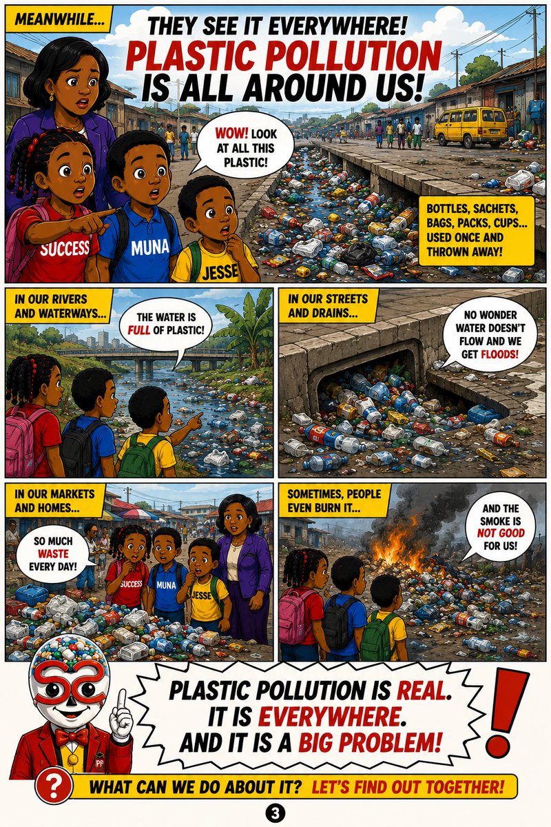 plasticprof_uni's tweet photo. 🌍 EVERY ECO HERO STARTS WITH KNOWLEDGE.

Plastic pollution is everywhere.

Our streets.
Our drains.
Our rivers.
Our markets.
Our communities.

But four people decided they wanted answers:

SUCCESS. MUNA. JESSE. OGHALE.

Then they met PLASTIC PROFESSOR™. 🧑🏽‍🏫♻️

He showed them the truth about single-use plastics — where they come from, where they go, why they become a problem, and most importantly…