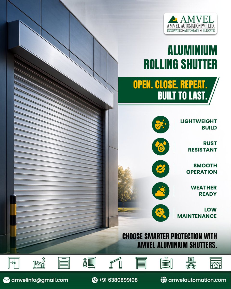 AmvelAutomation's tweet photo. Lightweight, rust-resistant &amp; built to last!

AMVEL Aluminum Rolling Shutters deliver smooth operation with reliable protection.

#AMVEL #RollingShutters #AluminiumShutters #IndustrialSolutions #BuildingProtection https://t.co/k1x2ufs5Rp