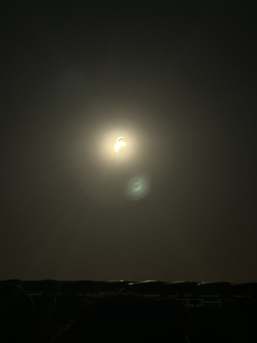 finekoh's tweet photo. Solar eclipseの写真、ワイには上手に撮れなかったけど、手前のめちゃめちゃ光ってるやつの奥に見えるのがそれなので、太陽すんごい欠けてる https://t.co/TWW7Of1I7H