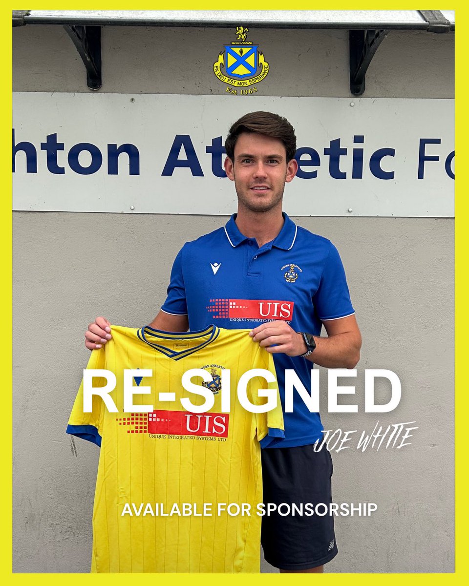 AshtonAthletic's tweet photo. ALL WHITE! HE’S BACK! 

We’re delighted to announce the return of defender Joe White!

After a short spell away, Joe has decided to make a U-turn and link up with the Yellows once again.

A no-nonsense centre-back who gives 100% in everything he does, Joe is a big character both on and off the pitch and will add strength, experience and plenty of steel to the defence.

The door was never far away… and now he’s back through it! 💛💙

Welcome home, Joe! 🏡