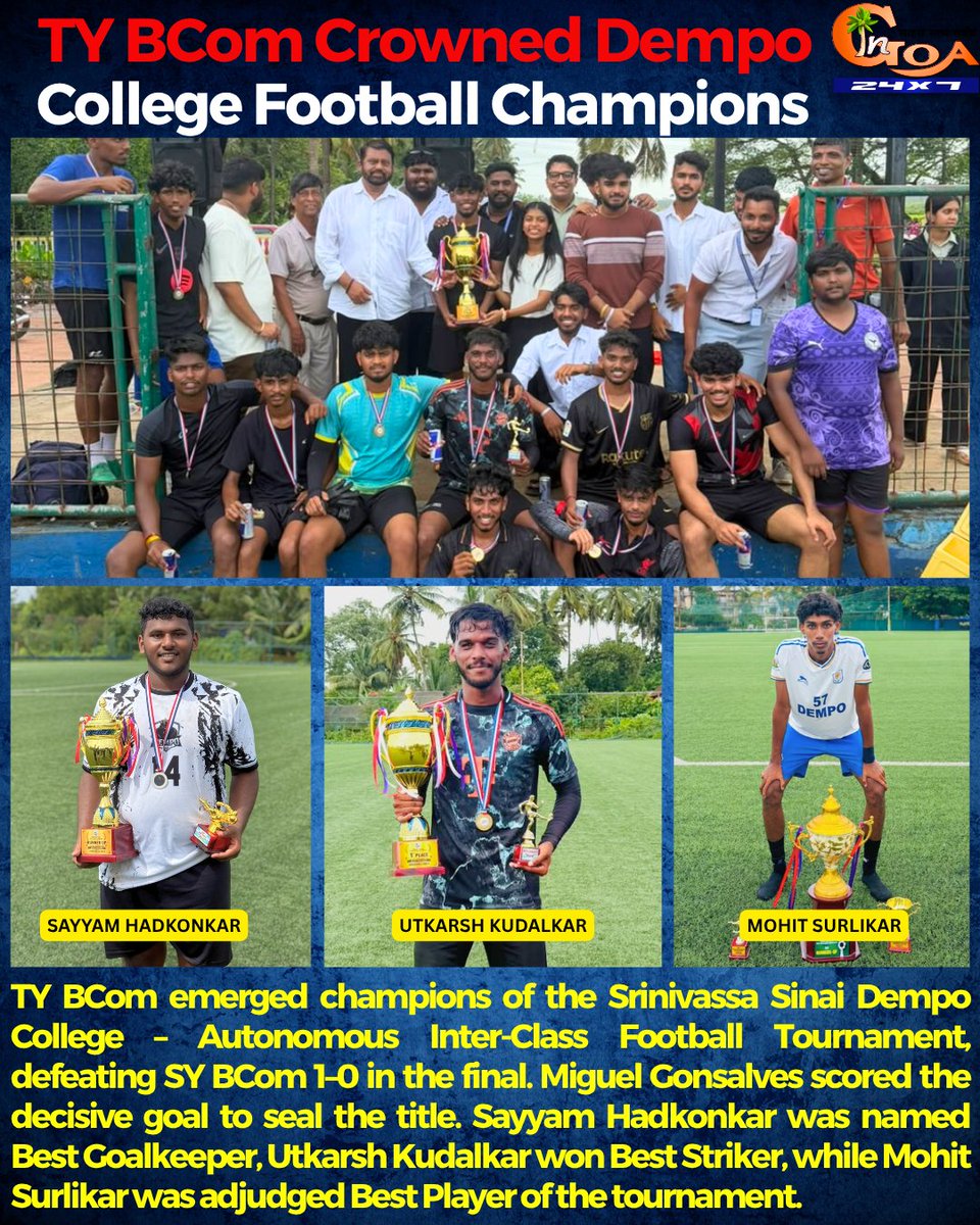 InGoa24x7's tweet photo. TY BCom Crowned Dempo College Football Champions
#Goa #GoaNEWS #DempoCollege #TYBCom #FootballChampions #CollegeFootball https://t.co/isykoXsbnq