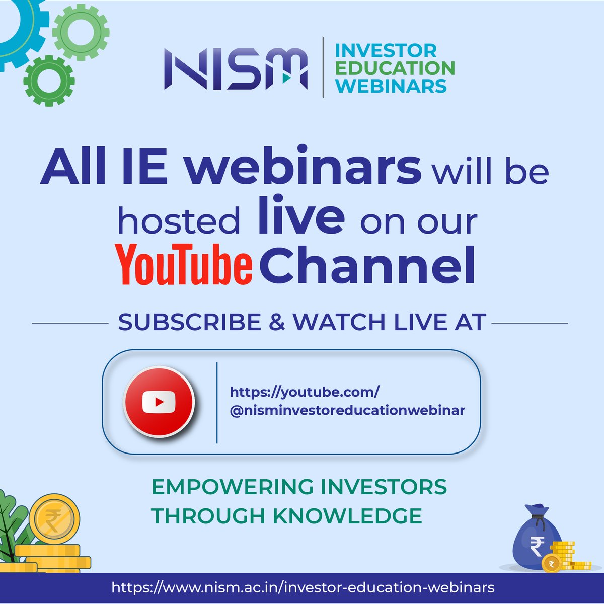 NISM_Official's tweet photo. 📢 Upcoming NISM Investor Education Webinars!

Join us LIVE for expert insights on financial awareness and wealth creation.

📅 21 Aug | 4–5 PM | Malayalam
🎙️ Anto Jose, SEBI SMART
💡സമ്പാദ്യ ആസൂത്രണത്തിലൂടെ സാമ്പത്തിക സ്വാതന്ത്ര്യത്തിലേക്ക് (Financial Independence through Financial Planning)

📅 25 Aug | 4–5 PM | English
🎙️ @DP_Nair, @IndiaHelios 
💡 Reframing Generational Wealth: How Mutual Funds are Becoming the New-Age Legacy

🎥 Watch LIVE on the NISM Investor Education Webinars YouTube Channel.
https://t.co/hVt7m99cGh

🔗 Register: https://t.co/cGgWcQpX5G

#NISM #InvestorEducation #FinancialLiteracy #MutualFunds #WealthCreation
