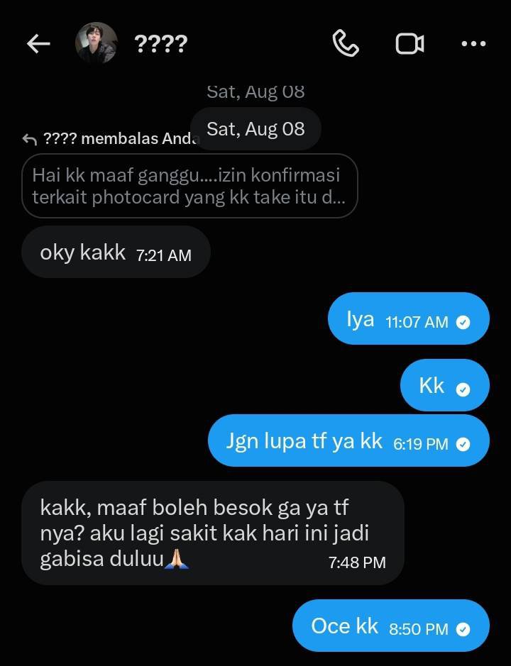 Jyn1502se's tweet photo. @SabinaDeu81408 tgl 8 Agustus]: di tanggal ini tuh harusnya dia tf lagi cuma dia bilang dia sakit https://t.co/sDlFIfFvKk