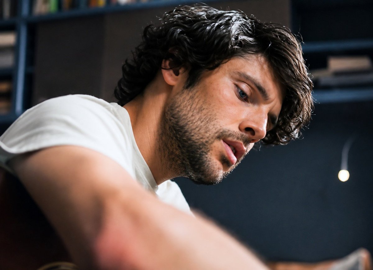 kimchicrazee's tweet photo. A gentle reminder that Colin Morgan playing guitar looking like this is etched into my brain forever. 🫠 https://t.co/2cjnlIRLUB