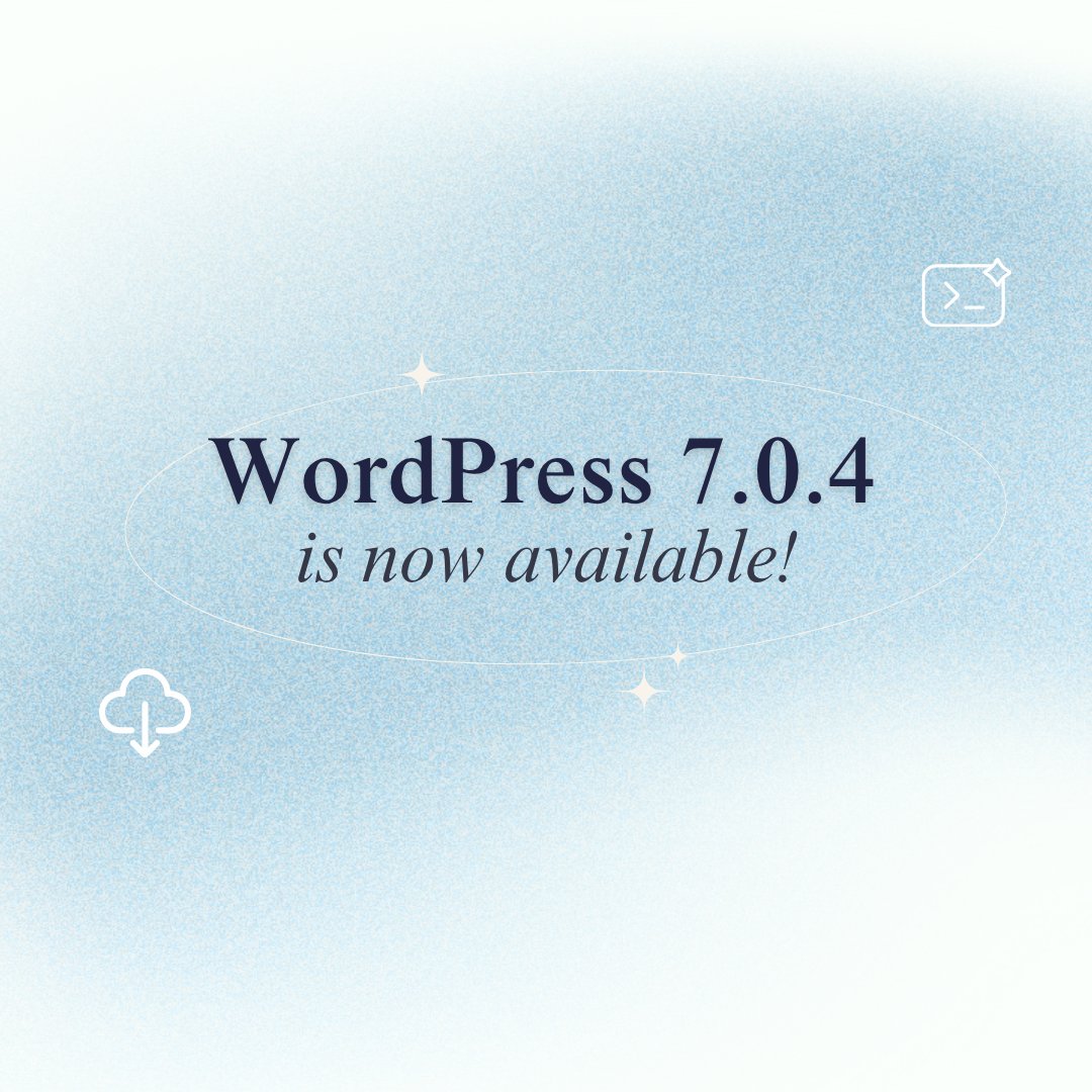 cool_plugins's tweet photo. WordPress 7.0.4 is now available with an important security fix.
Read the full release details: https://t.co/9GARFulcLb
#WordPress #WordPressUpdate #WordPressSecurity #CoolPlugins https://t.co/NcnERS1t53