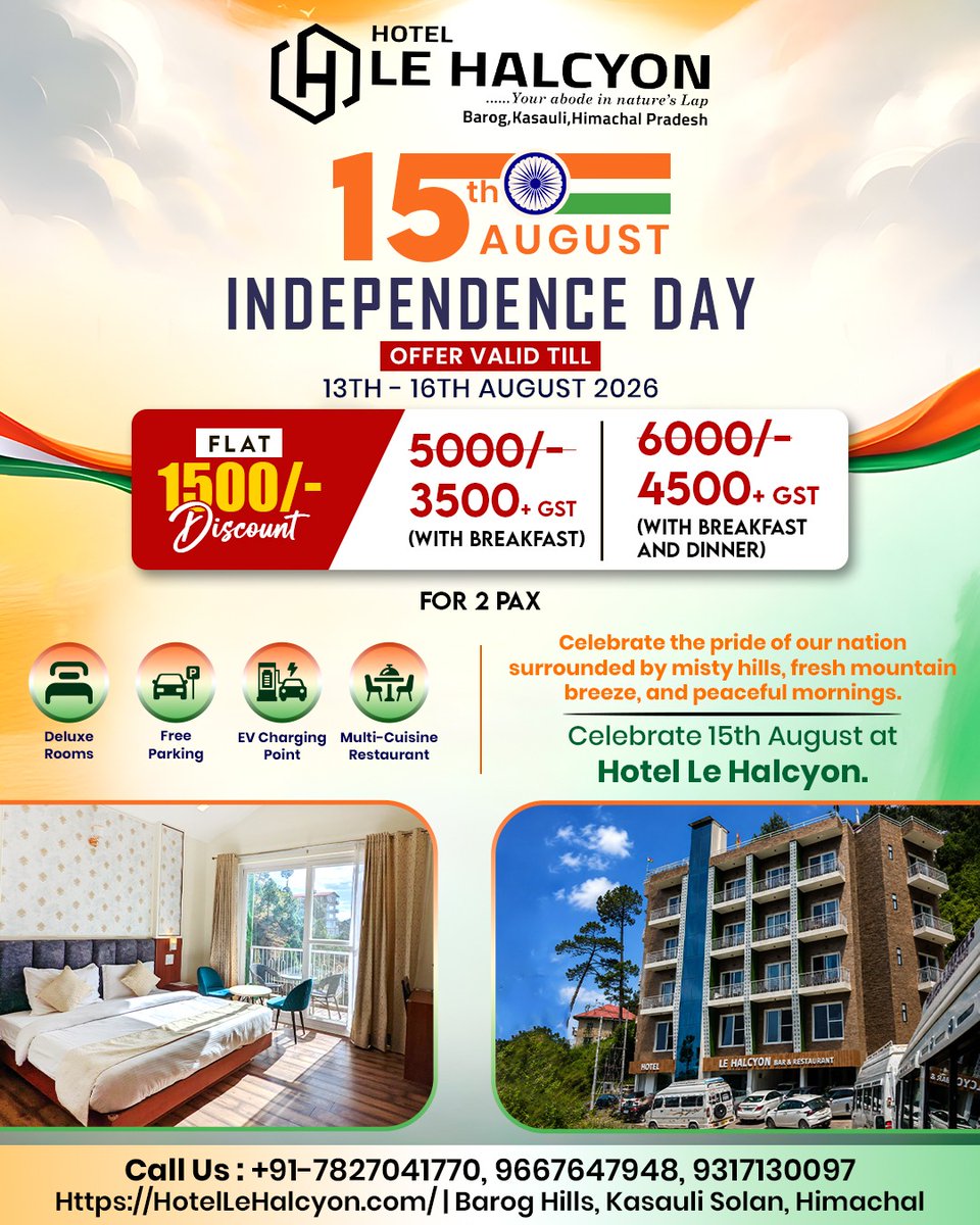 HotelHalcyon's tweet photo. 🇮🇳✨ This Independence Day, trade the city noise for misty hills, mountain views, and unforgettable memories at Hotel Le Halcyon, Barog. 🏔️❤️

#IndependenceDay #HotelLeHalcyon #Kasauli #TravelIndia #WeekendGetaway https://t.co/WHYX1ohKsJ
