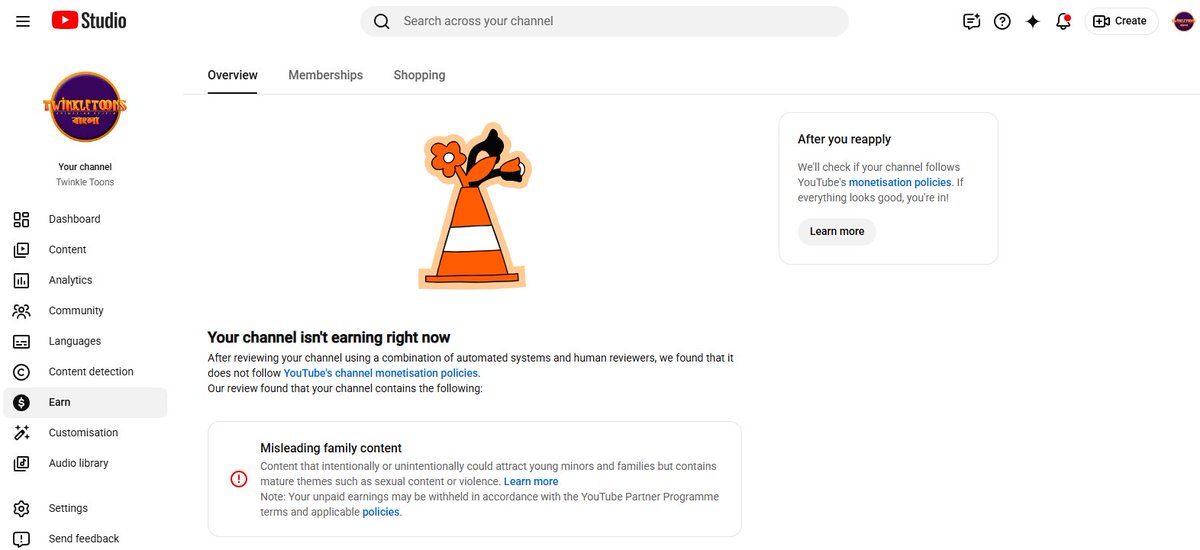 Tarapada9999's tweet photo. HI @TeamYouTube  
 THIS IS TWINKLE TOONS. RECENTLY ON 23TH JUNE I RECIEVED A MAIL STATING THAT MY CHANNEL IS NOT ELIGABLE FOR MONETIZATION ANY MORE. MY YPP IS SUSPENDED, BUT I BELIEVE THIS IS A FALSE FLAGGING AND MY CHANNEL IS IN LINE WITH YPP. PLEASE FIX THIS @TeamYouTube https://t.co/oD7PRIxVvU