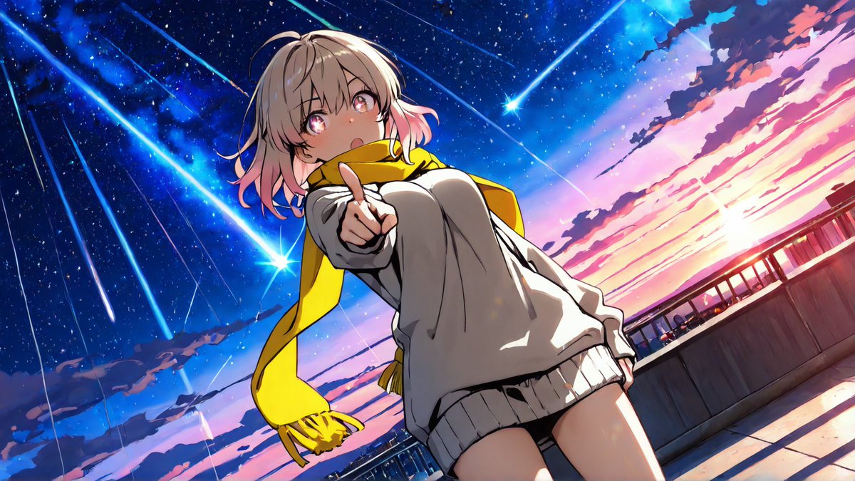 toaruhito_ai's tweet photo. 流星が降り注ぐ夜空の下で。🌌✨
それぞれの場所から見上げる、特別な夜。
A beautiful night beneath a sky full of shooting stars. 🌠
#AIart #AIイラスト #PaletteSeries https://t.co/FJ0fxKXqg8