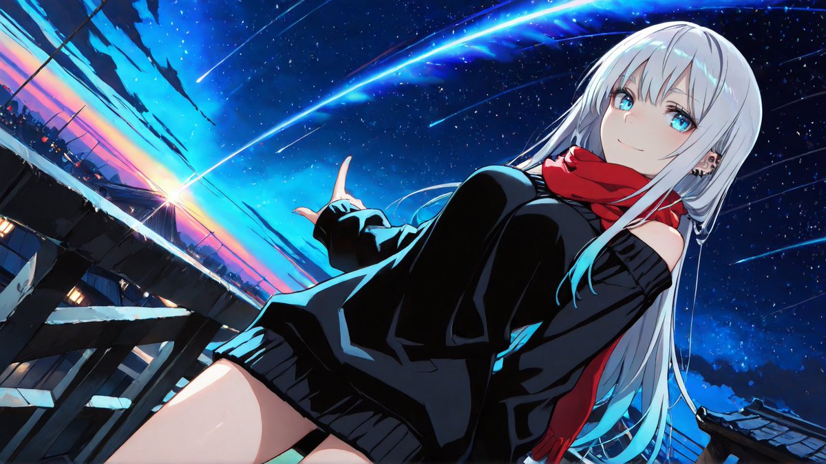 toaruhito_ai's tweet photo. 流星が降り注ぐ夜空の下で。🌌✨
それぞれの場所から見上げる、特別な夜。
A beautiful night beneath a sky full of shooting stars. 🌠
#AIart #AIイラスト #PaletteSeries https://t.co/FJ0fxKXqg8