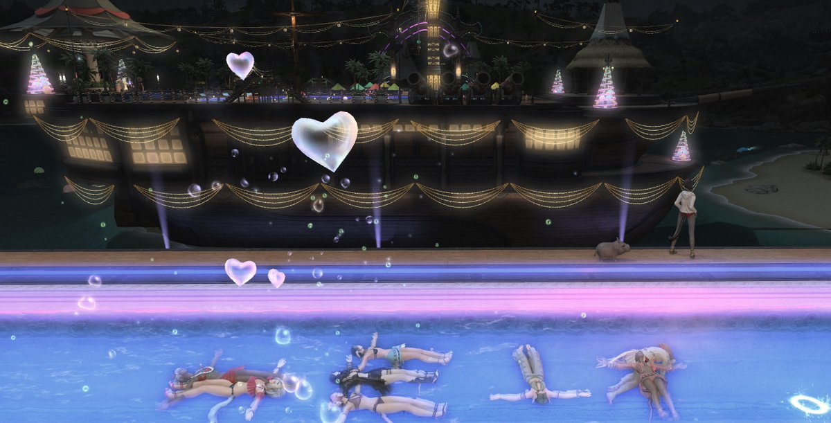 caprisuncos's tweet photo. met another FC that was goofing off near our own during the moonfire faire, and we all decided to attempt to spell out “HELP” in the pool.
we are now all friends and also in each others’ discord groups

friendship is real !🥲💖 https://t.co/nLIpe6QtuV