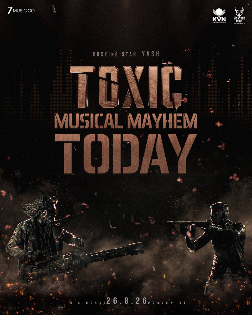 KvnProductions's tweet photo. Get ready for some Toxic Tunes, Today! 🎵💥 
Stay tuned to @ZeeMusicCompany 🥁🎸

#ToxicTheMovie #ToxicOn26thAug https://t.co/n7l6qEtrps