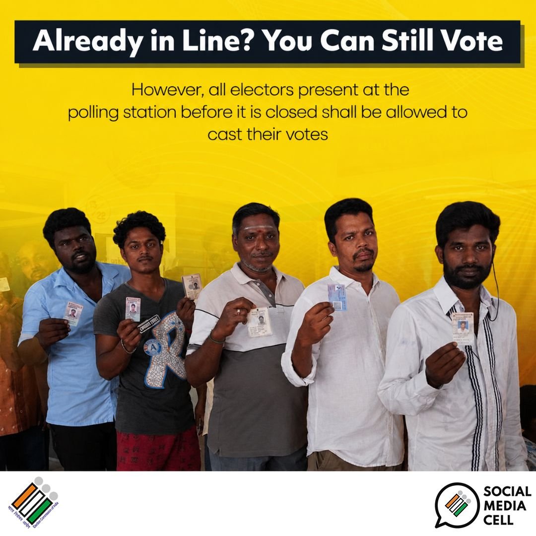 ECISVEEP's tweet photo. What happens when the poll closes?

As per Conduct of Elections Rules, 1961, electors who are already present at the polling station before the scheduled closing time will be allowed to cast their votes. 

#ECI #ElectionCommission https://t.co/tzo014k2Cy