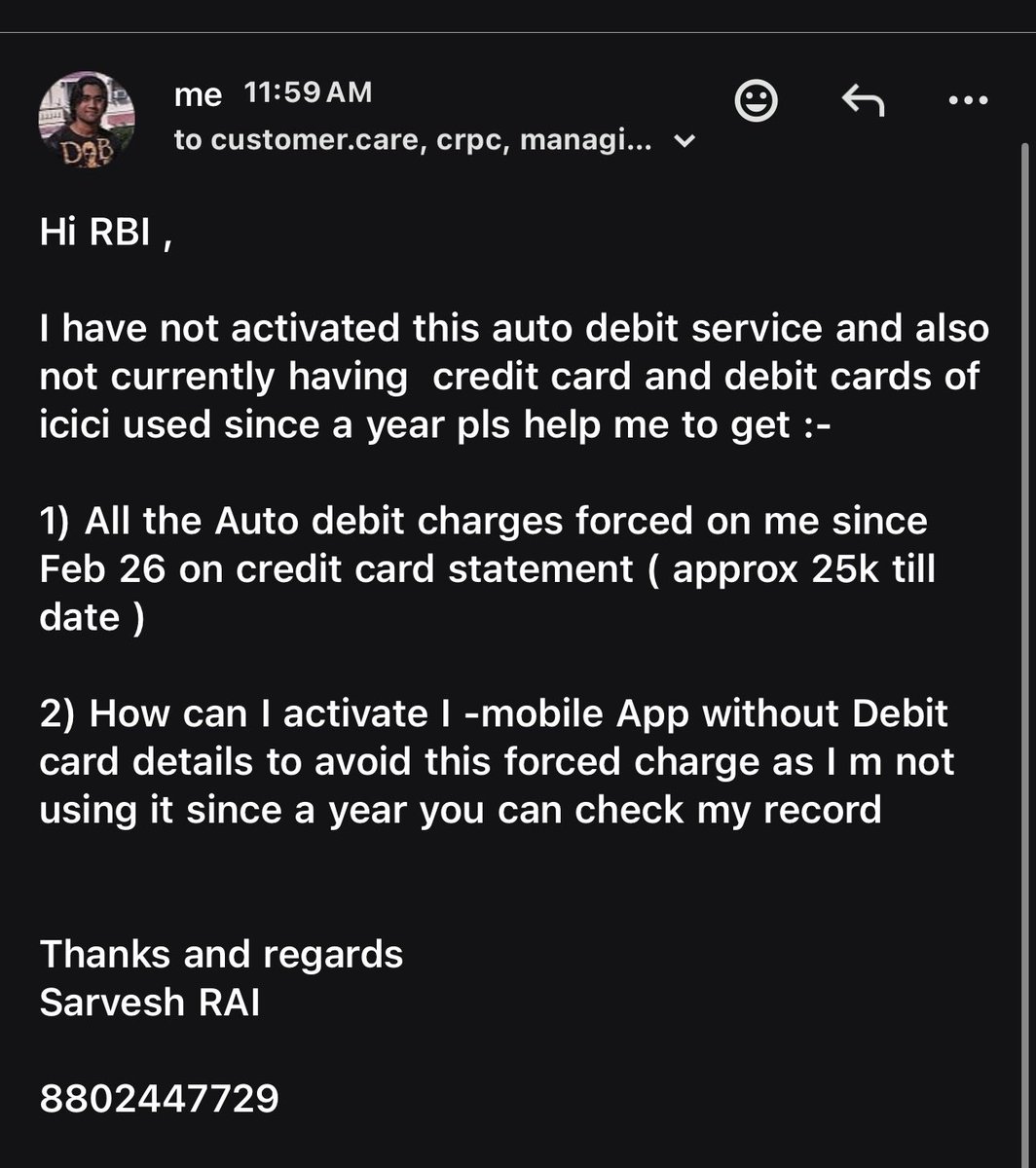 COCKROCHJAdr's tweet photo. @ICICIBank_Care Hello @RBI  pls go this fraudulent forced charge being imposed on customer by @ICICIBank https://t.co/9oHArspaXq