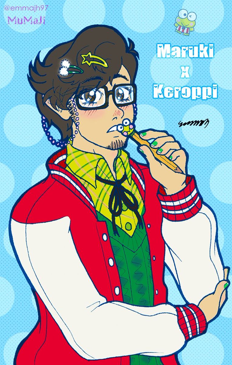 emmajh97's tweet photo. My favorite P5 character dressed up as my fave Sanrio characters~ 🧃💙💚🐧🐸
#TakutoMaruki #TuxedoSam #Keroppi #丸喜拓人 #まるきたくと #Sanrio #Persona5 https://t.co/PdnHrEJBXk