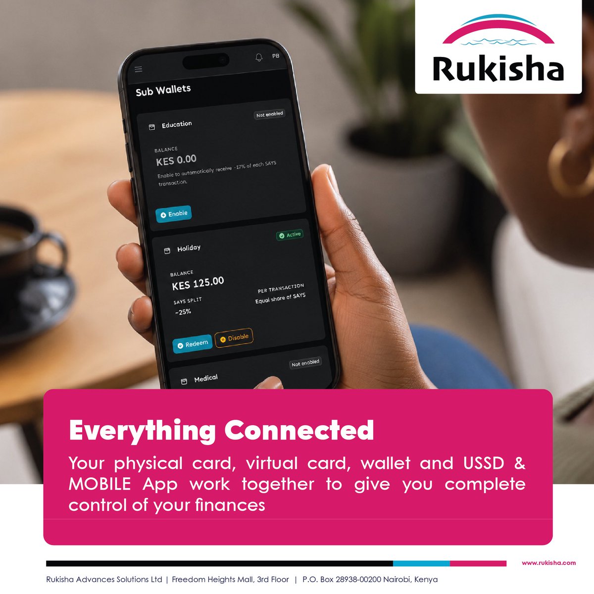 Rukisha_Kenya's tweet photo. Tired of juggling multiple ways to pay? Your card, virtual card, wallet &amp; USSD/App now work together — complete control, Everything connected. Try it today, click the link; https://t.co/4pJZq9xDG7 to get started. #mastecardafrica #rukisha_kenya #rukishasmartpay https://t.co/z1PmePuC28