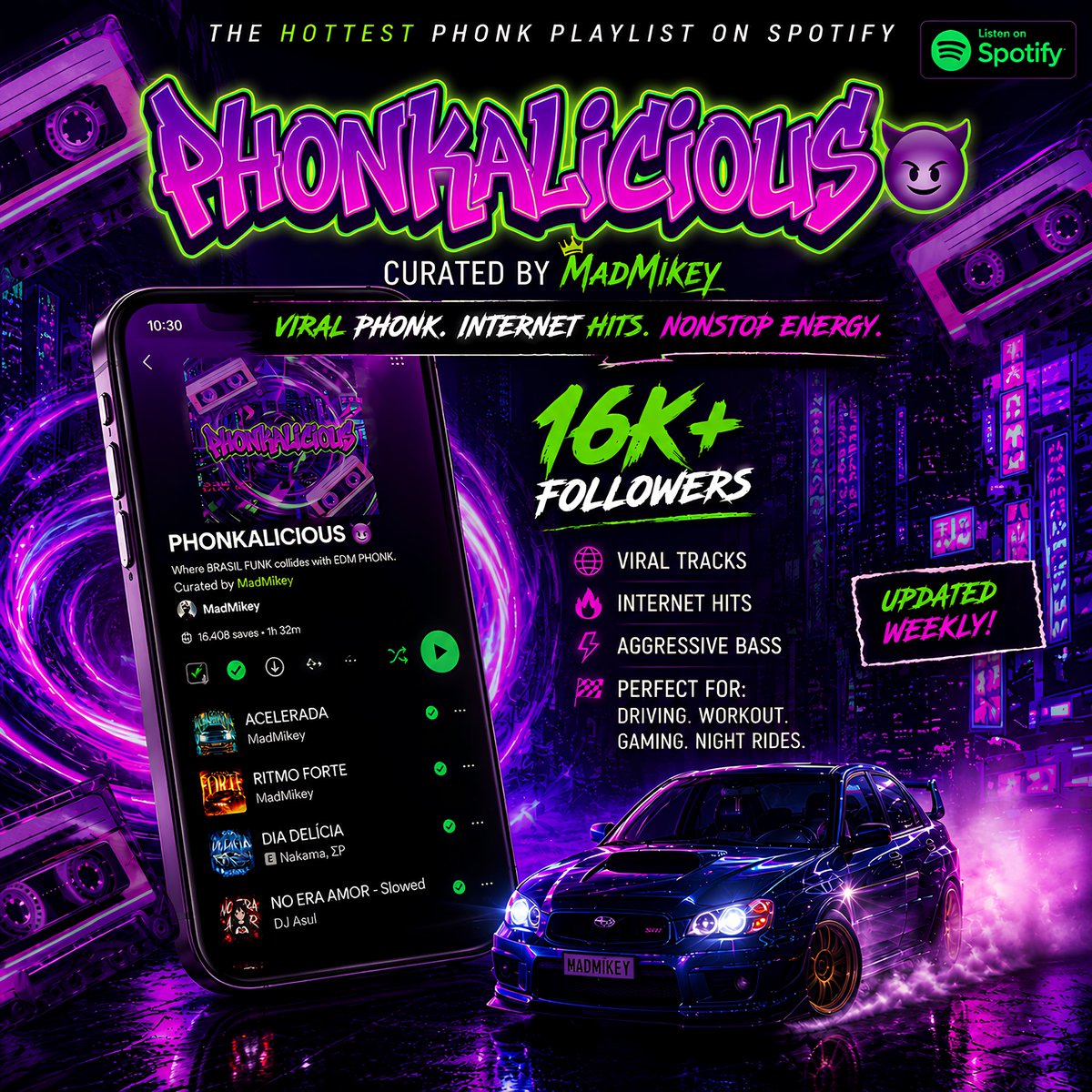 MadMikeyMusic's tweet photo. Big love to everyone following PHONKALICIOUS ❤️‍🔥 Already 16K+ followers! 😈 

Brazilian Phonk, Drift Phonk &amp; viral hits, curated by me, MadMikey.

Haven’t followed yet? 👀 🎧 Follow + listen on Spotify: https://t.co/1cBCHTHWbX

#phonk #music https://t.co/9EeVv0fVUa