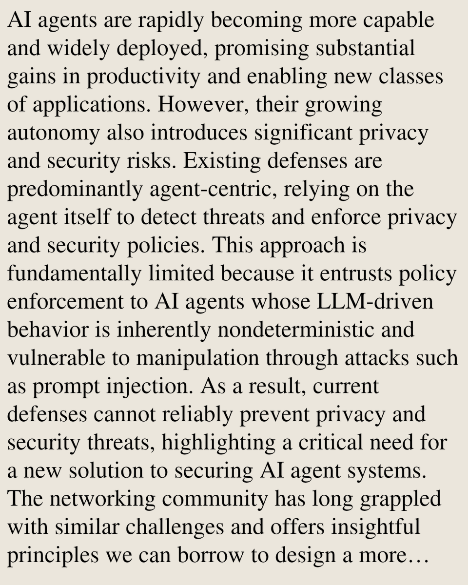 PIN's tweet photo. Rethinking Agent Security as a Networking Problem

Van Tran, Taveesh Sharma, Tajveer Singh Dhesi, Nick Feamster
https://t.co/P1pMVxNnMb [𝚌𝚜.𝙼𝙰] https://t.co/6rgWxRNE5R