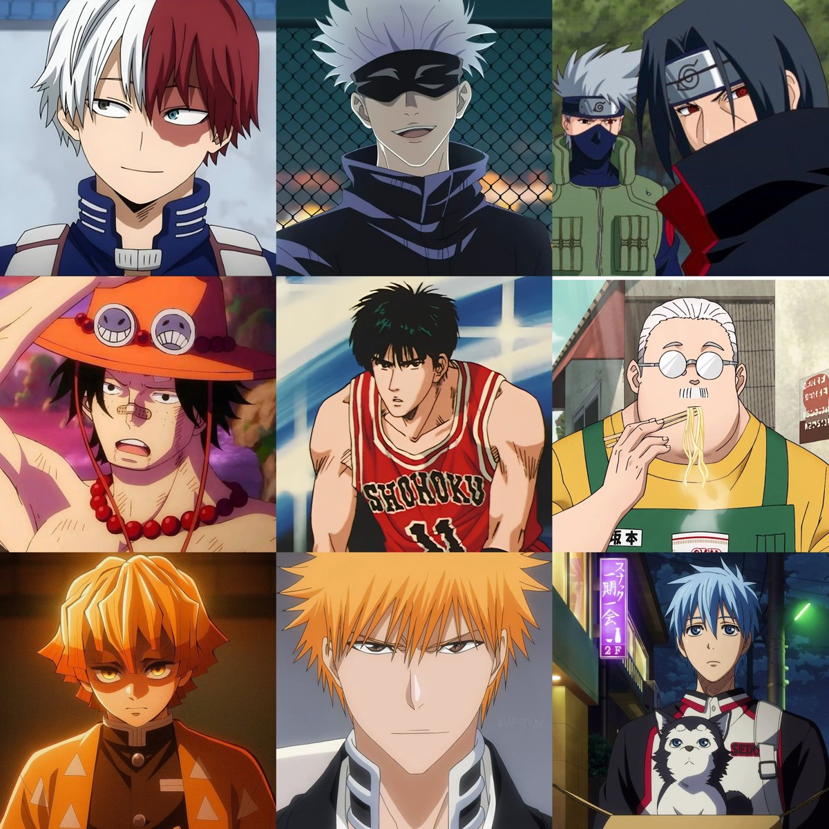 aya_xes's tweet photo. ตัวละครอนิเมะที่อึนซอกชอบ 

My Hero Academia -โทโดโรกิ โชโตะ
Jujutsu Kaisen - โกโจ ซาโตรุ
Naruto - คาคาชิ, อิทาจิ
One Piece -เอส
Slam Dunk - รุคาวะ คาเอเดะ
Sakamoto Days -ซาคาโมโตะ ทาโร่
Demon Slayer - อากัตสึมะ เซ็นอิทสึ
BLEACH -คุโรซากิ อิจิโกะ
 Kuroko’s Basketball - เท็ตสึยะ เบอร์2