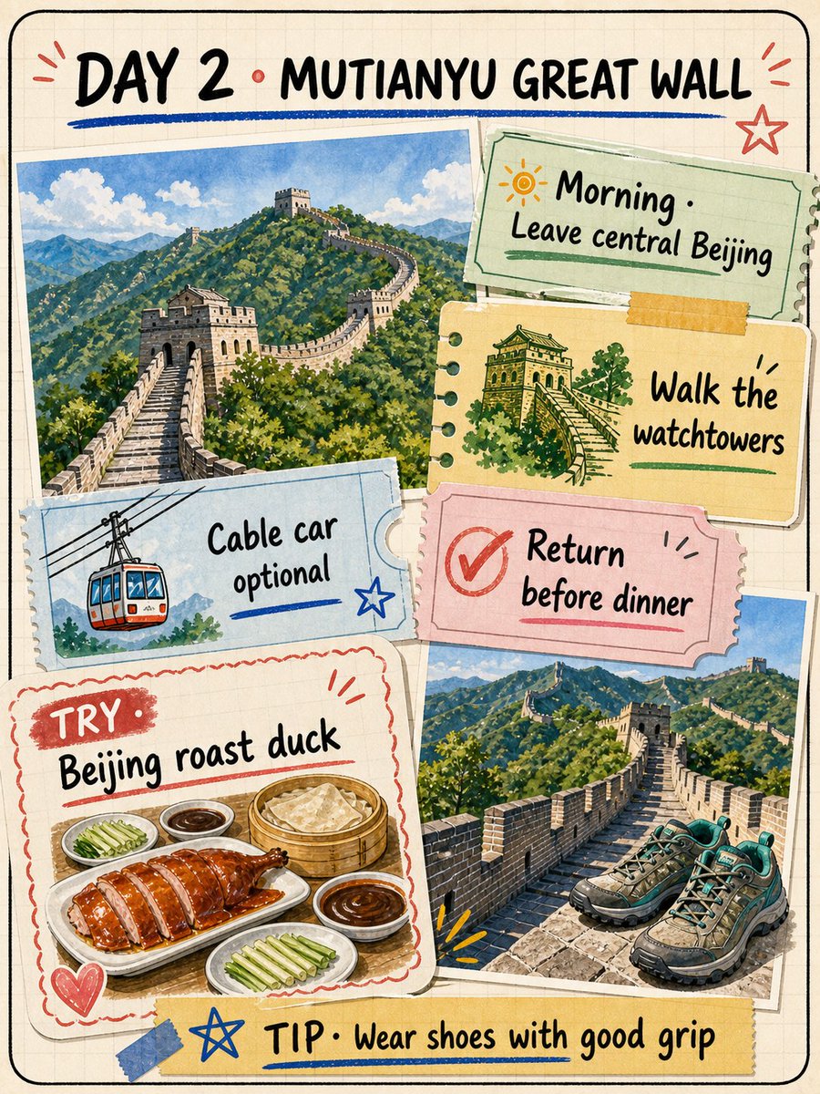 chinacurate's tweet photo. Beijing in 72 Hours: Palaces, Great Wall &amp; Hutongs
First time in Beijing? Save this 3-day route: imperial landmarks, Mutianyu Great Wall, the Summer Palace and old hutongs. Which stop would you visit first? 🏯
#Beijing #ChinaTravel https://t.co/r9LYlPFktt