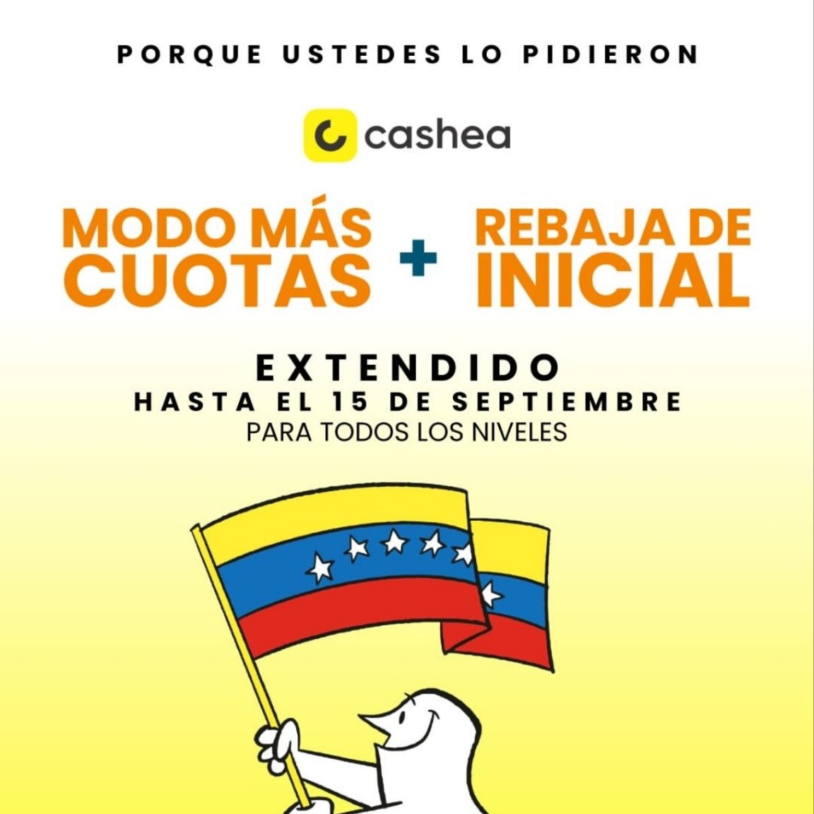 josefco27's tweet photo. Algunos aliados de Cashea ya han comenzado a anunciar en sus redes que la iniciativa "Venezuela creo en ti", que ofrece bajada de inicial + 6 cuotas, se extenderá hasta el 15 de septiembre (finalizaba el 15/8).

Como siempre digo, faltaría la confirmación oficial de Cashea. https://t.co/teAWpbjak7