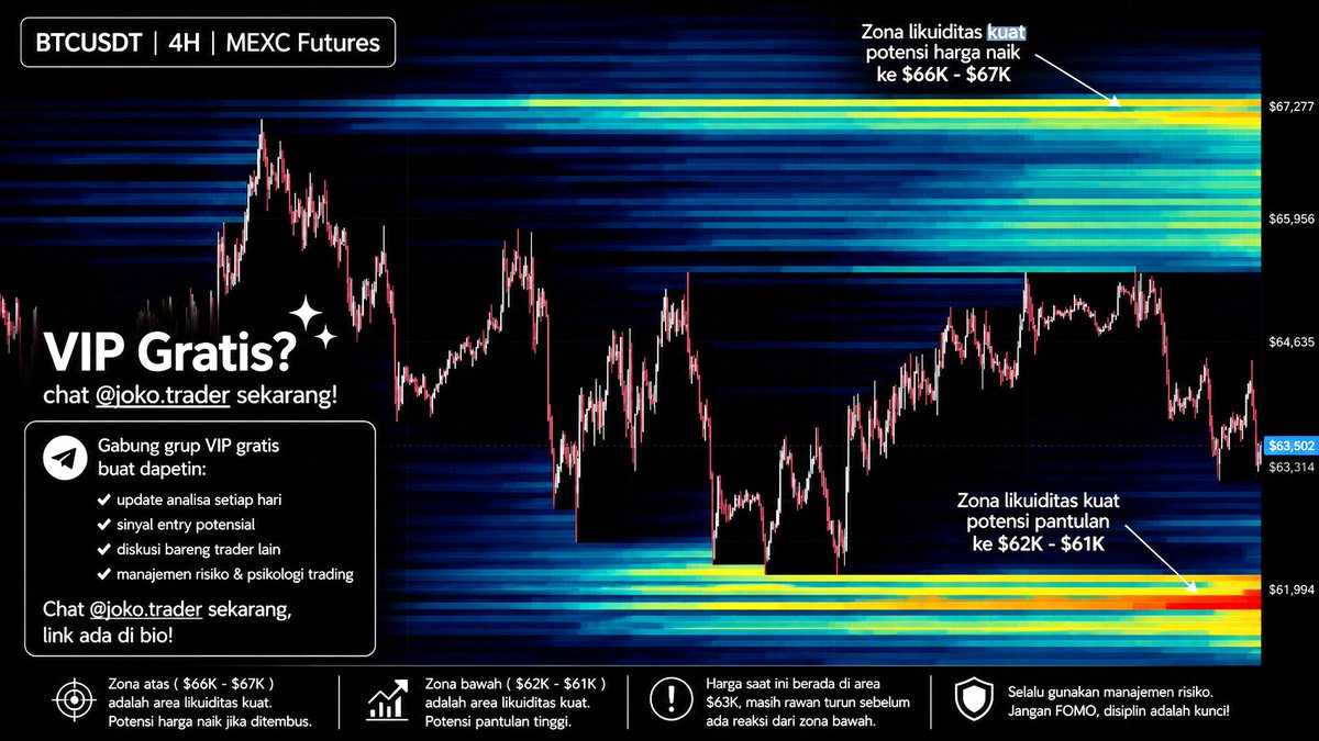 joko_trader's tweet photo. $BTC

Harga sekarang masih choppy di area 63–65K.

Tapi secara keseluruhan struktur masih bearish + kita punya liquidity yang cukup besar di bawah EQL sekitar 62.2K.

Joko rasa liquidity ini bakal segera di-hunt, bahkan ada kemungkinan.. https://t.co/LI8y62OPPI