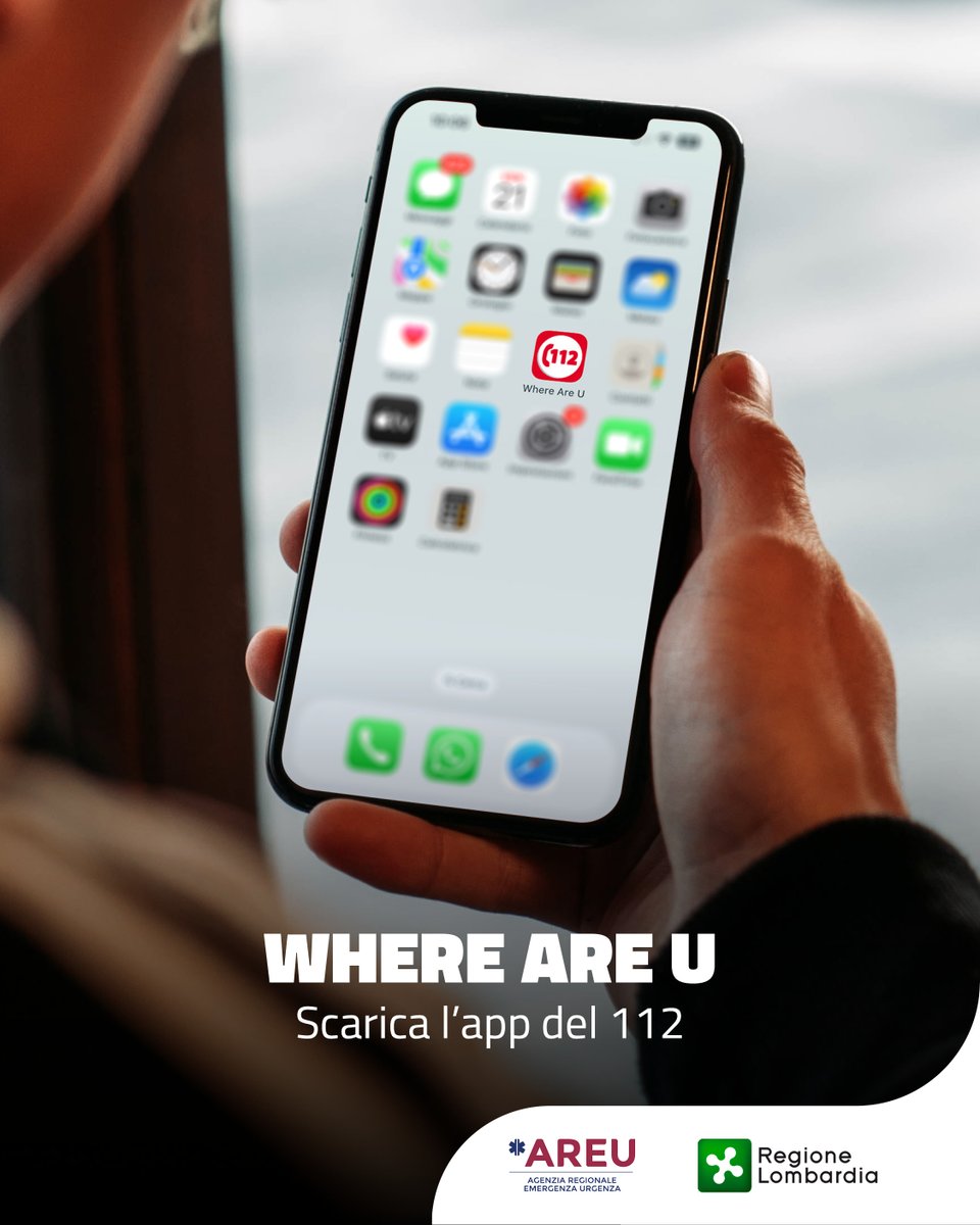 RegLombardia's tweet photo. Scarica l’app 112 Where are u di #AREU sul tuo cellulare!

In caso di #emergenza, ti basta premere sull’icona per essere localizzato in tempo reale.

Scopri di più al link 👇
https://t.co/XncIDEIUg3 https://t.co/td78JAeBnf