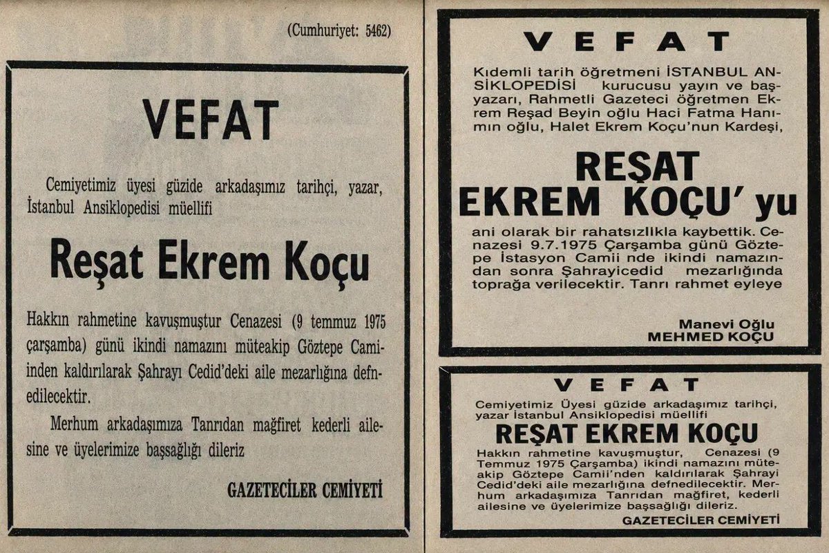 mehmet_dilbaz's tweet photo. Türkiye’nin en kıymetli tarihçilerinden, İstanbul’un sokaklarını, insanlarını, kaybolan hikâyelerini ömrü boyunca kayıt altına alan Reşat Ekrem Koçu…

Bize İstanbul Ansiklopedisi gibi bir umman bıraktı.

Hayatını İstanbul’a adadı.

Peki, 1975 yılında İstanbul’da vefat eden Reşat Ekrem Koçu’nun bugün mezarının nerede olduğunun bilinmediğini biliyor muydunuz?

İstanbul’un kaybolan tarihini arayan adamın, bugün İstanbul’da kendi mezarı kayıp.

#KaybolanTarihinPeşinde