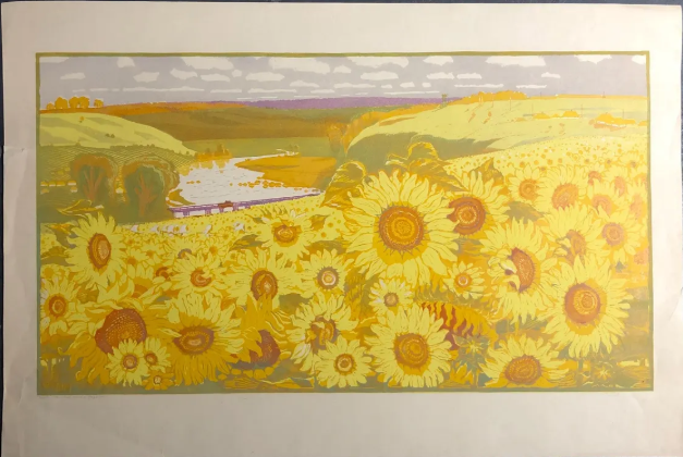 KobzarArt's tweet photo. Golden Sunflowers of Ukraine by Vasyl Polevoy, Vintage Color Lithograph
#Lithograph #KobzarArt #summer #painting #UkrainianArt https://t.co/6wCnbkSwI2