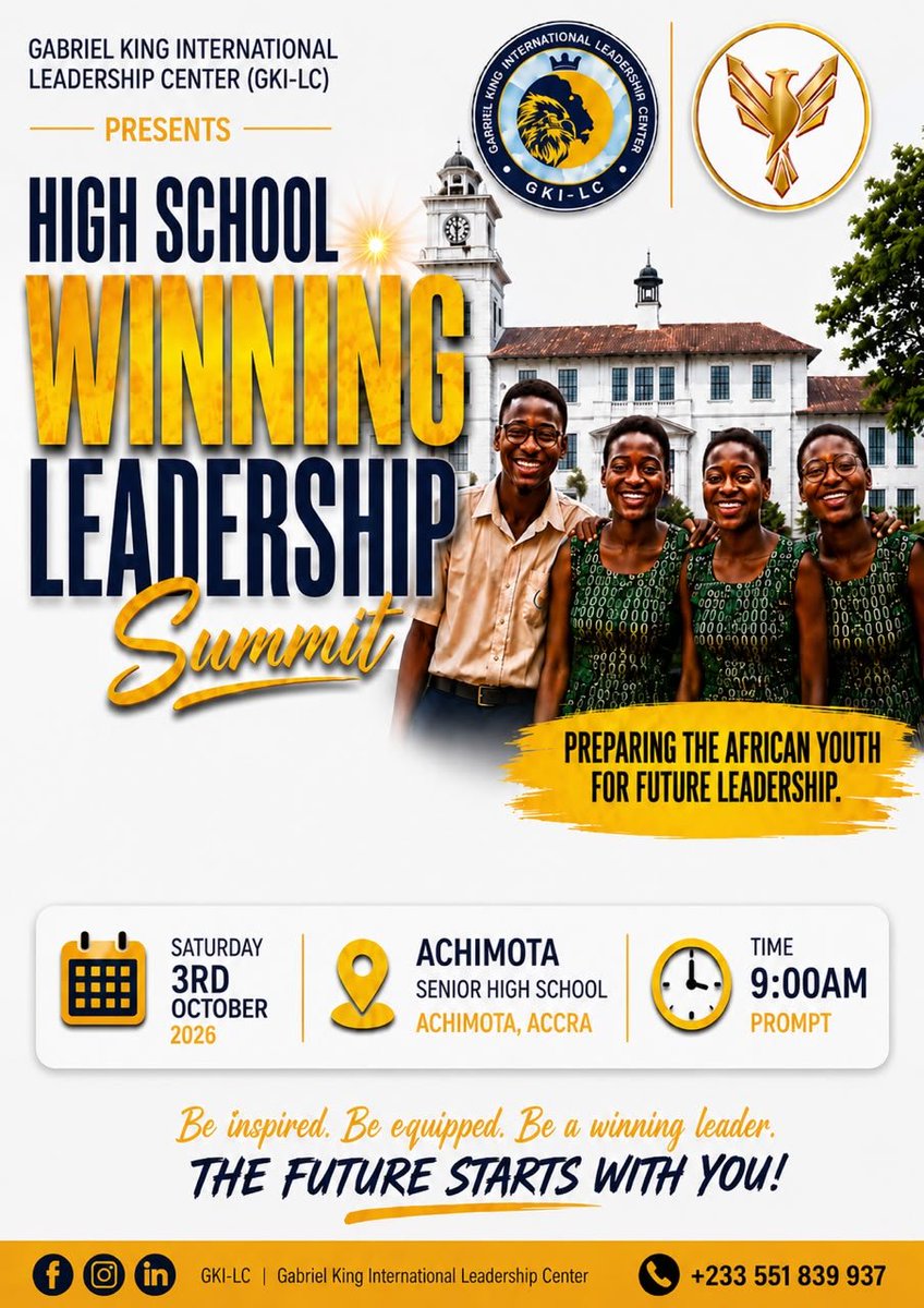 GKI_LC's tweet photo. Why is the "High School Winning Leadership Summit" a non-negotiable for you?  

At GKI-LC, we believe that leadership isn't about titles; it's about influence and vision. This summit is designed to bridge the gap between where you are now and the leader you are destined to become https://t.co/DsCnM7h4fo