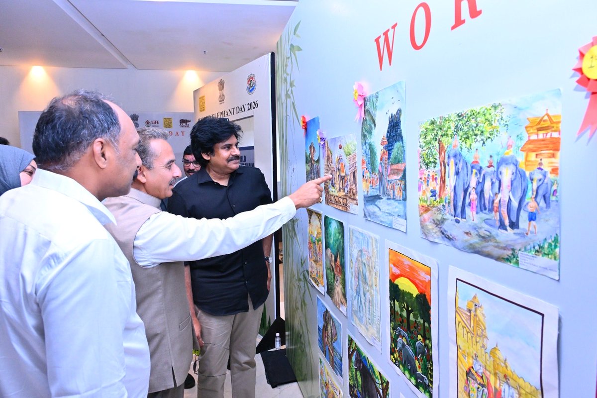 PawanKalyan's tweet photo. Young Minds, Inspiring Creativity

During my visit to the World Elephant Day event, I was truly delighted to see the wonderful paintings and artworks created by our young students.

More than 20 lakh students from 21,450 schools across India participated in the World Elephant Day campaign. Out of which nearly 31,000 students participated in the painting competition. Each painting reflected a unique imagination, a deep love for elephants and wildlife, and a beautiful message of conservation. I sincerely appreciate every student who participated and brought their creativity and passion for nature to this initiative. Every young artist deserves appreciation for giving conservation a voice through art.

It was especially heartening to see students from Andhra Pradesh among the winners. In the Junior Category (Classes 6–8), B. Tanvi Praveetha, Plakshita and G. Niharika, all from Visakhapatnam, secured the 1st, 2nd and 3rd positions respectively.

In the Senior Category (Classes 9–12), S.V.L.N. K. Sharvani, M. Lavanya and S. Sneha Ratna, all from Visakhapatnam, secured the 1st, 2nd and 3rd positions respectively.

At the National Level, Ujaan B.D.M. Chattopadhyay, Aditi Behera and Harithparans J.H. secured the 1st, 2nd and 3rd positions respectively.

My heartfelt congratulations to all the winners. Your creativity has beautifully captured the spirit of elephant conservation and shown us the power of young minds.

When children create for nature, they inspire a future that cares for it.

- @PawanKalyan

@PMOIndia @moefcc @AndhraPradeshCM  @APFDOfficial @HANUMAN_APGOV @PIB_India @IPR_AP @pibvijayawada

#WorldElephantDay2026