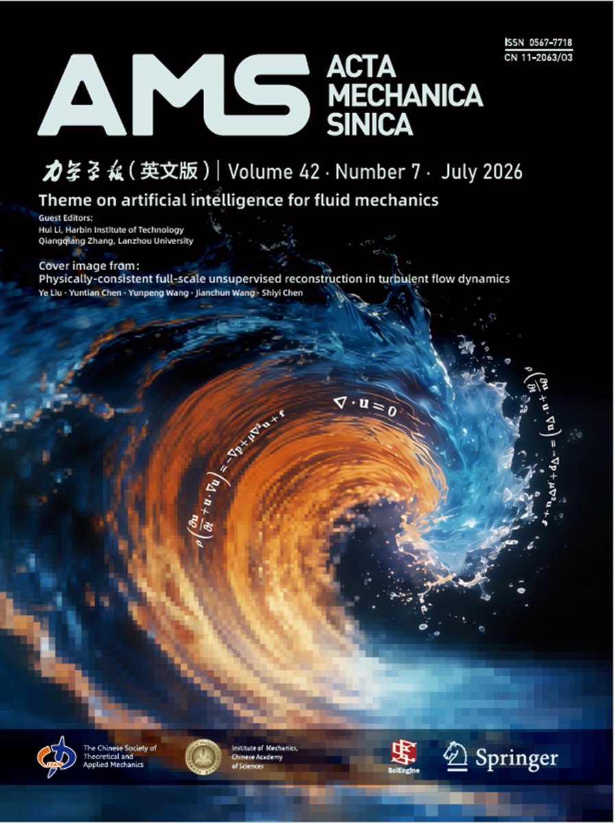 CSTAMAMS's tweet photo. 📚 July 2026 Cover Story
Physically-consistent full-scale unsupervised reconstruction in turbulent flow dynamics. Ye Liu, Yuntian Chen, Yunpeng Wang, Jianchun Wang &amp; Shiyi Chen. https://t.co/qPy43LyO6i https://t.co/MAEhjBjQpp