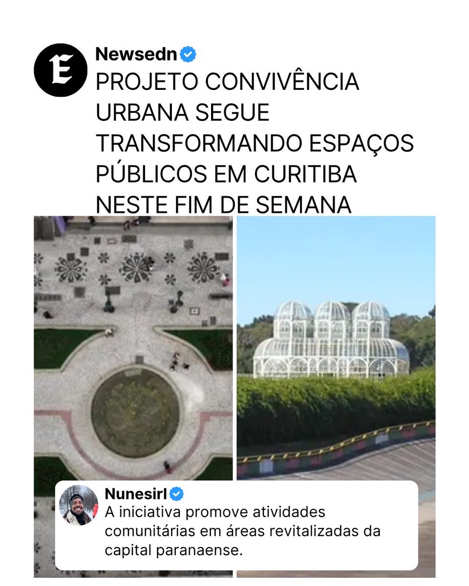 newsednoficial's tweet photo. 🌳 O Projeto Convivência Urbana continua revitalizando espaços públicos em Curitiba.
#Urbanismo #Curitiba #Cidadania #Newsedn https://t.co/ShVjOj7bk4