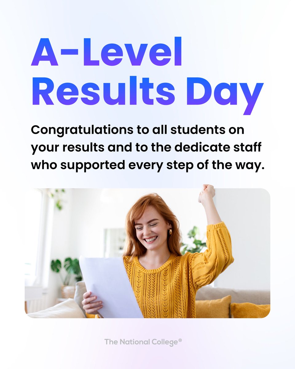 TheNatCollege's tweet photo. Congratulations to all students receiving their A Level results today.

A huge thank you to the teachers and school staff who supported every step of the way.

Well done from everyone at The National College.

#ALevelResultsDay #ResultsDay https://t.co/sgomButB74