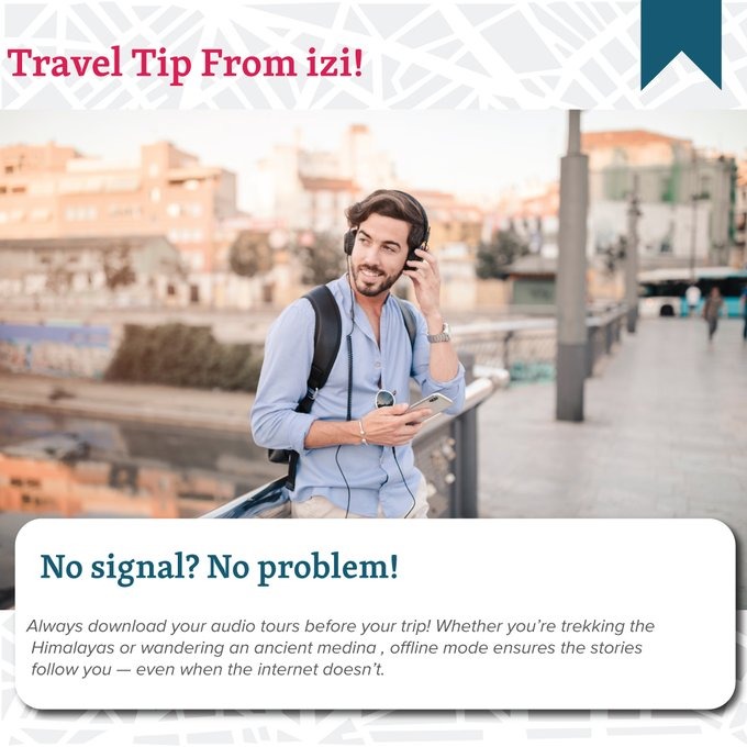 iziTRAVEL's tweet photo. 🚫No Wi-Fi? No problem! With https://t.co/VTXYuAaSIP, download your audio tours ahead of time and explore the world offline. 

🎧🌏Your next adventure doesn’t need a signal — just curiosity.

 #TravelHack #iziTRAVEL #OfflineExplorer #SmartTravel #AudioGuide #Wanderlust https://t.co/7Ajn5Gsfl6