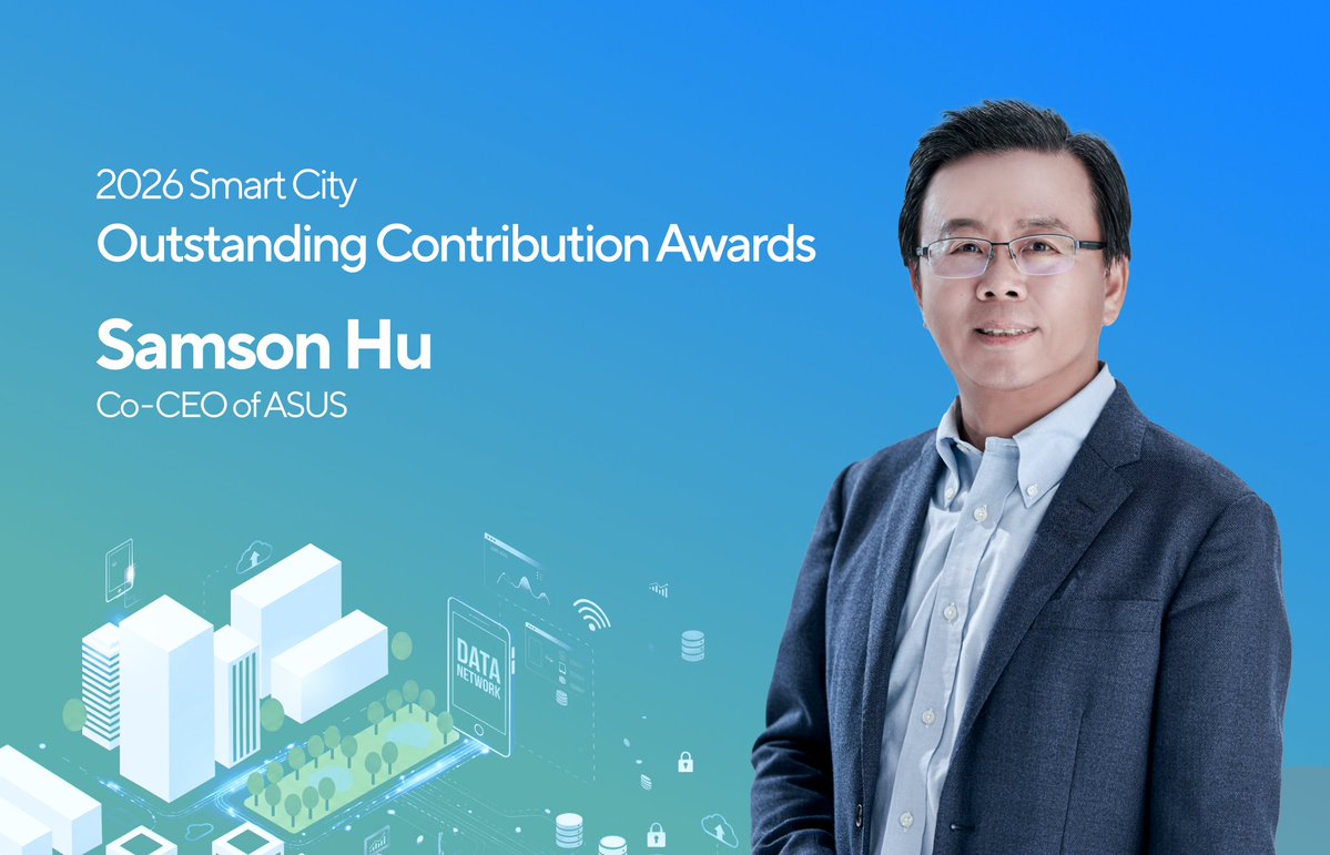 SamsonHuASUS's tweet photo. Thank you to the Taiwan Smart City Association, Foundation of Urban Development and Environmental Education, and Wealth Magazine for selecting me for the 2026 Smart City Outstanding Contribution Award (Smart Innovation Service category). 
The real achievement belongs to the ecosystem of cities, agencies, partners, researchers, and innovators working together to turn AI City from a vision into real-world deployments. AI City is becoming reality across Taiwan and I look forward to the next chapter. 
And thanks to Peter Wu, CEO of Taiwan Cloud and Taiwan AI Cloud, for accepting the award on my behalf. @ASUS @ASUSPressRoom 
#AICity #SmartCity