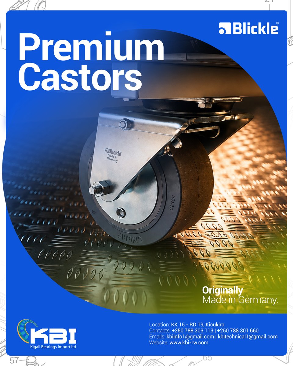 KBIRwanda's tweet photo. Move with confidence. Blickle Premium Castors combine German engineering, smooth mobility, high load capacity, and long lasting durability for demanding industrial and professional applications.
Available at Kigali Bearings Import.
#Blickle #Premium #Castors #Kigali #Rwanda https://t.co/eXkQF6ltgI