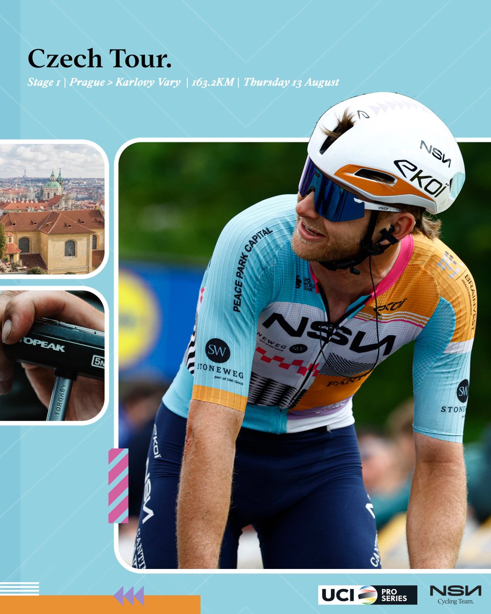 NSNCyclingTeam's tweet photo. Stage 1️⃣ of @Czech_Tour features a rolling parcours between the country’s capital and the spa town of Karlovy Vary.

Racing begins in Prague at 11:55 CET 🔜

🇨🇿 #CzechTour #WeAreNSN | @weare_NSN https://t.co/LRZkO8xpgr