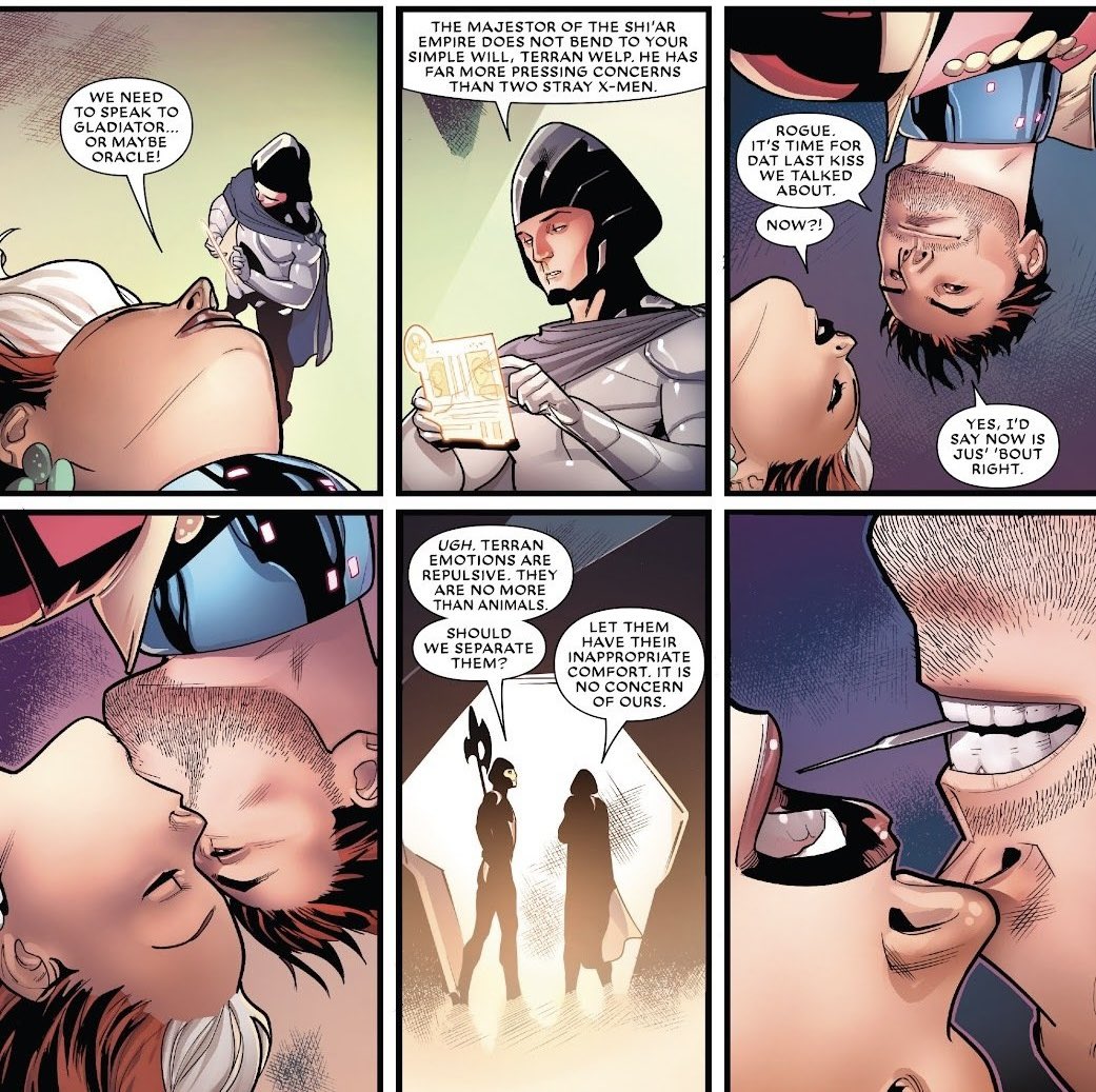 AvaYapsLots's tweet photo. I hope I get to see my favorite bit from the comics in season 3 of #xmen97 which is rogue and gambit annoying everybody with their excessive flirting/PDA https://t.co/EwsOfQZiss