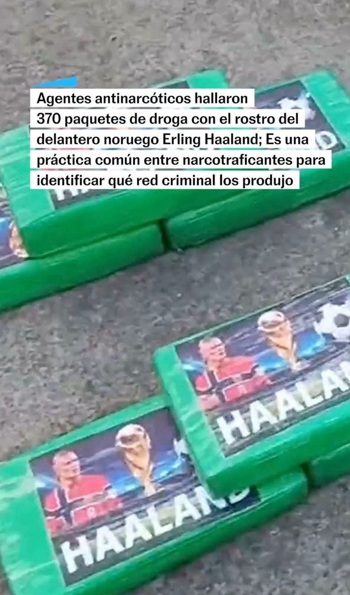 tchato18's tweet photo. 💥𝗕𝗥𝗘𝗔𝗞𝗜𝗡𝗚: Ecuadorian police have seized over 1,000 pounds of c*caine with an image of Erling Haaland on top of the packaging.

The bust is set to be worth over €17m if sold in the black market.

It's said that manufacturers have started to include the image of famous people, including footballers, to differentiate each other from other suppliers.

Ecuador is usually a hub for illegal trafficking on its way to the United States.