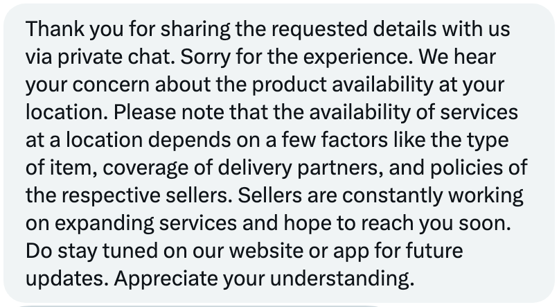 GeekyVikas's tweet photo. LOL! 😂

I’ve been shopping on @Flipkart for years, and now I’m told this product can’t be delivered to my area due to “availability, delivery partner coverage, or seller policies” and that service will expand soon.

Feels like a backend issue, not a delivery issue. https://t.co/FIOdbddXTw