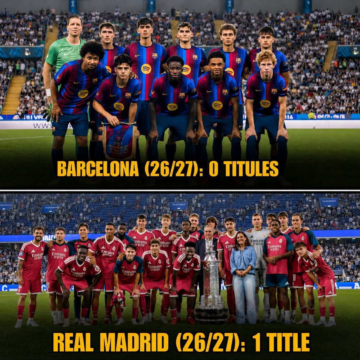 DorSport100's tweet photo. 🏆 𝗟𝗘𝗩𝗘𝗟𝗦 𝗔𝗥𝗘 𝗟𝗘𝗩𝗘𝗟𝗦 😮‍💨

❌ BARCELONA: 0 TITLES
✅ REAL MADRID: 1 TITLE

In this life and in a THOUSAND MORE… THERE WILL ALWAYS BE LEVELS. 😮‍💨✨👏🏻🤍

HALA MADRID! 🤍🏆 https://t.co/HDqQmBaPct