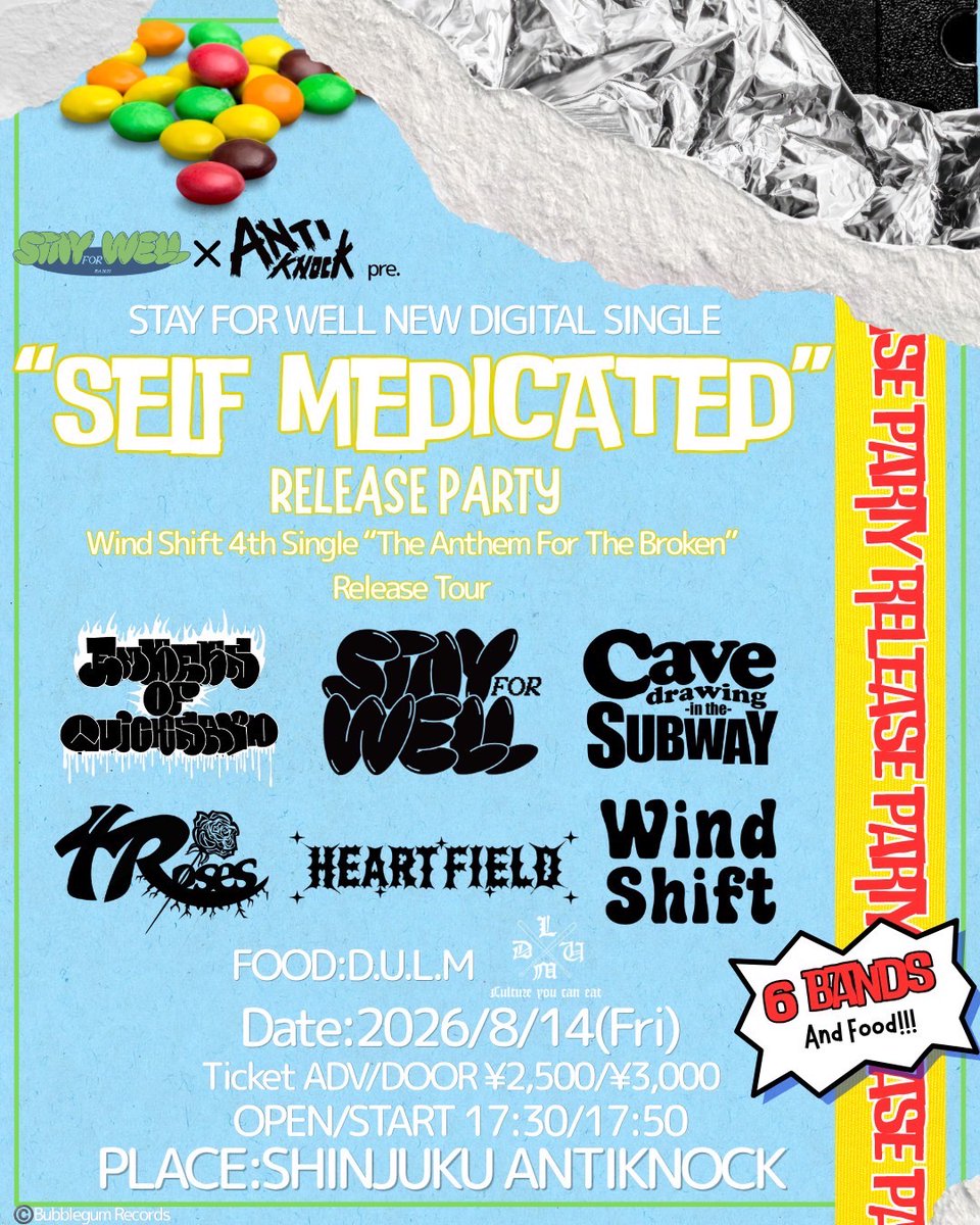 antiknock1985's tweet photo. 🔥🍉明日開催!!!🏖️🔥
2026.8/14(金)
STAY FOR WELL & ANTIKNOCK presents
【STAY FOR WELL"SELFMEDICATED"Release Party】
-Wind Shift 4th Single “The Anthem For The Broken” Release Tour-

-ACT-
STAY FOR WELL
Wind Shift(名古屋)
Cavedrawing in the Subway(宇都宮)
4 Roses
Embers of Quicksand
Heartfield

🌮FOOD:D.U.L.M
🕰️OPEN17:30/START17:50
💴ADV¥2,500/DOOR¥3,000(+1D¥600)
📩前売各取置予約受付
📲Livepocket▶︎https://t.co/O8TEJl7m67