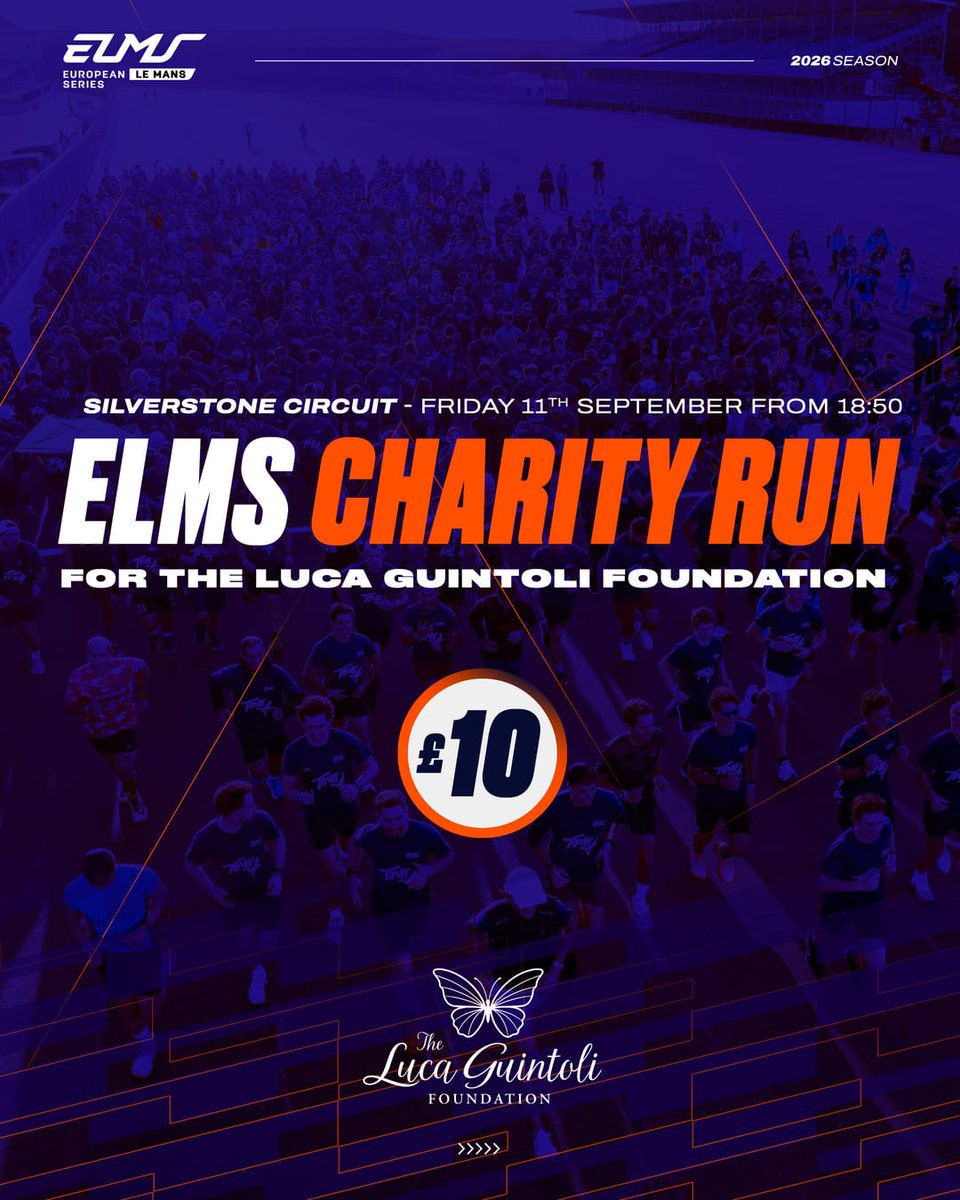 EuropeanLMS's tweet photo. Run or walk, make every step count. 🏃‍♀️🏃 The #ELMS Charity Run is back at the Goodyear 4 Hours of Silverstone.  

And this time, you'll have the chance to take a lap of the iconic British circuit - all while supporting a very special cause. 🇬🇧 

This year, all proceeds will support the Luca Guintoli Foundation, established by former MotoGP rider and Michelin Le Mans Cup driver @sylvainguintoli and his wife Caroline in memory of their son, Luca, who sadly passed away from an aggressive form of cancer. The foundation is dedicated to supporting families affected by childhood cancer and helping fund vital research.  Join us in support of the Luca Guintoli Foundation, grab an exclusive Luca Guintoli Foundation x ELMS T-shirt, and hit the @silverstonecircuit asphalt yourself on Friday at 6:50 PM local time.  

🎟️ Tickets: £10 - https://t.co/L1XelQpcBf 

See you on track! 👊 

#4HSilverstone