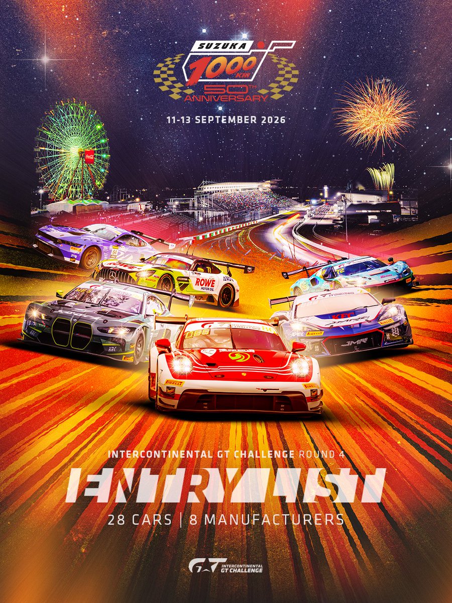 IntercontGTC's tweet photo. 2026 #Suzuka1000km 📋 ENTRY LIST

🇯🇵 Nissan and Lexus amongst Pro contenders 
⭐ Record #IGTC Independent Cup entry
🐉 Asian teams field 2/3s of all cars

We go racing ☝️ month today! https://t.co/6iFNAzk127