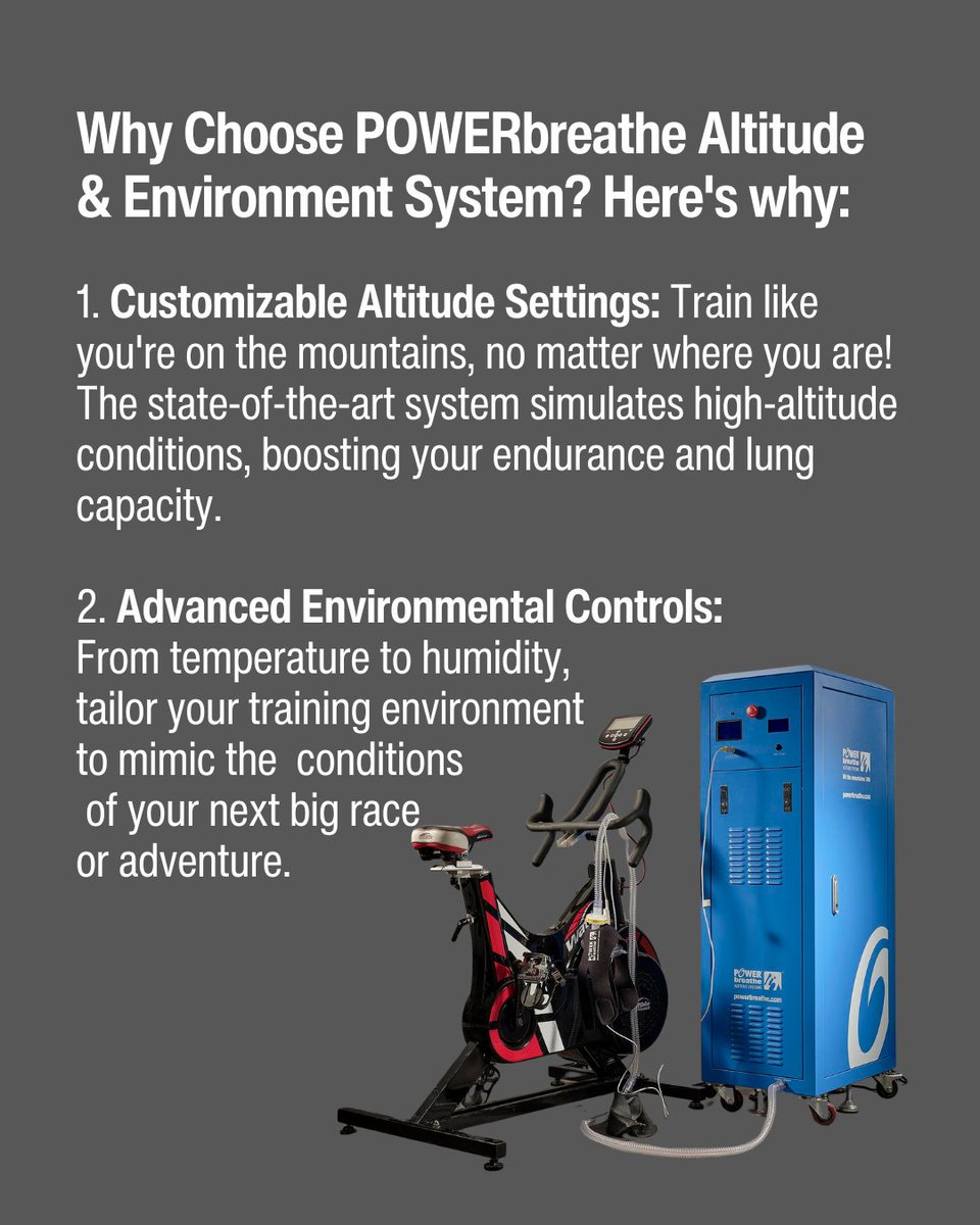 HaBDirect's tweet photo. Bring altitude training to your facility with POWERbreathe Altitude &amp; Environmental Systems. Explore: https://t.co/wYfKWx3cWM #POWERbreathe #PBAES #AltitudeTraining #HypoxicTraining #SportsScience #AthletePerformance #EnvironmentalTraining #HaBDirect https://t.co/kRTW1qfREX