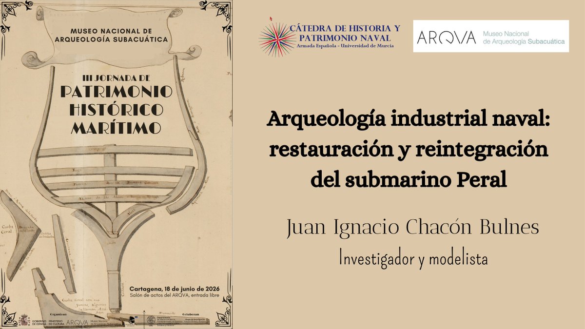 catedranaval's tweet photo. Ya está disponible en nuestro canal de YouTube la conferencia "#Arqueología industrial #naval: restauración y reintegración del #submarino #Peral", impartida por Juan Ignacio Chacón Bulnes durante la III Jornada de Patrimonio Histórico Marítimo. https://t.co/8Sr8qwv3In