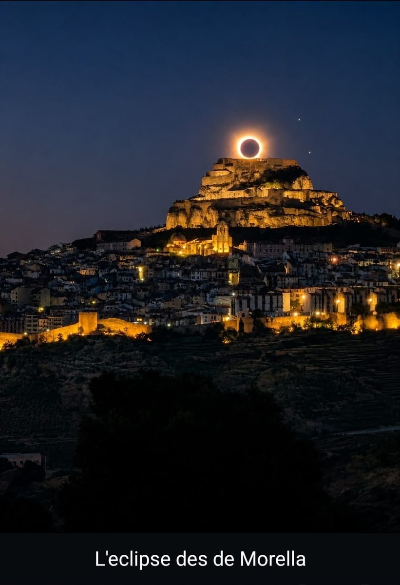 BrunetPau's tweet photo. En Morella, Valencia, no se si hubo eclipse o abrieron las puertas del infierno tras un sacrificio humano. 

Muy “30 monedas” esto 🤭
#EclipseEspaña https://t.co/Yvcpas29WY