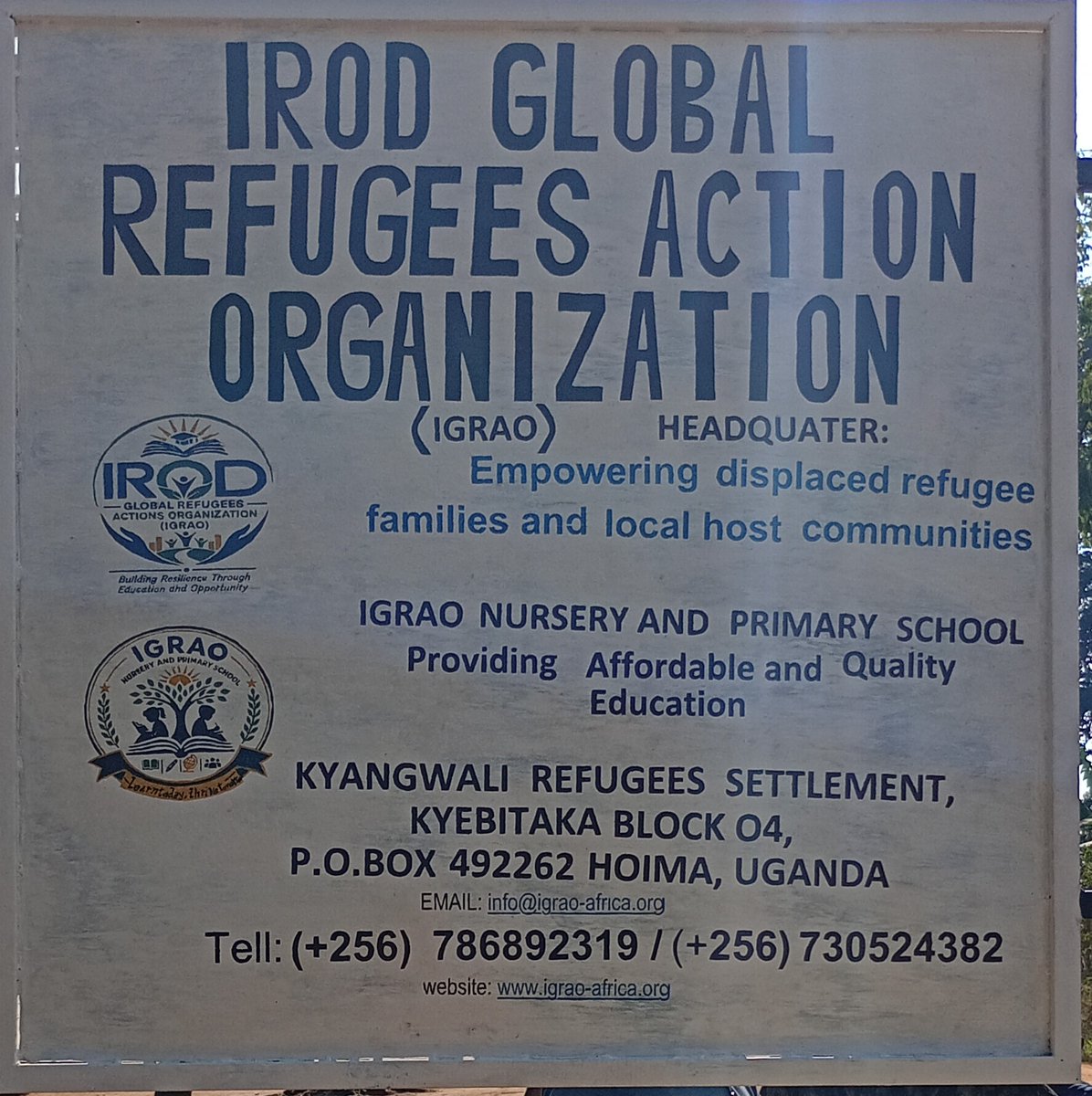 IRODGLOBALet30's tweet photo. 🏫 A NEW MILESTONE FOR IGRAO-AFRICA! 🌍���

Today, IROD Global Refugees Actions Organization (IGRAO-AFRICA) proudly installed its official signpost at our headquarters in Kyangwali Refugee Settlement, Kyebitaka Block 04.
We invite contributions and donations, partnerships. https://t.co/on35SfSTfh